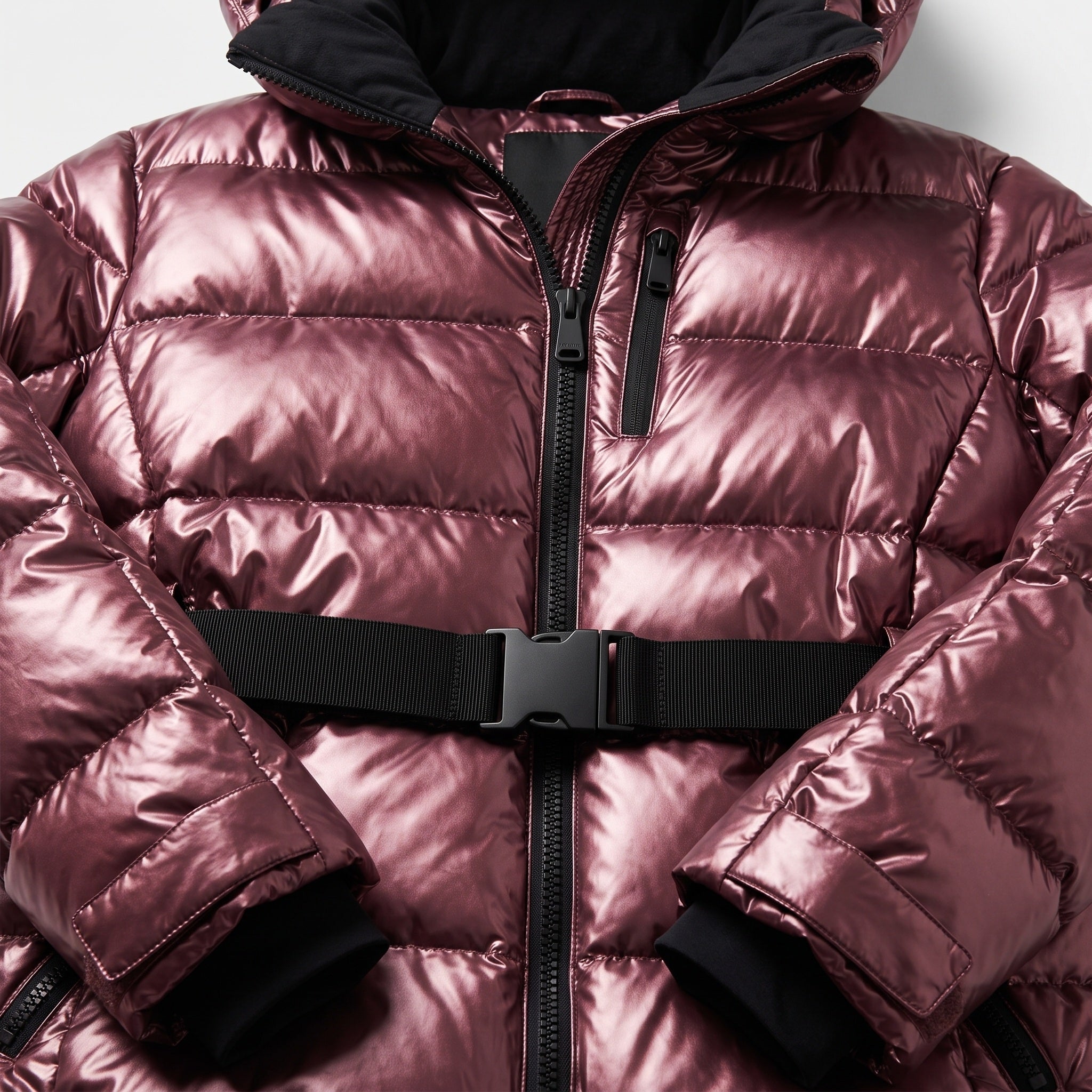 Women's Puffer Jacket | Belted Waist Hooded - 3