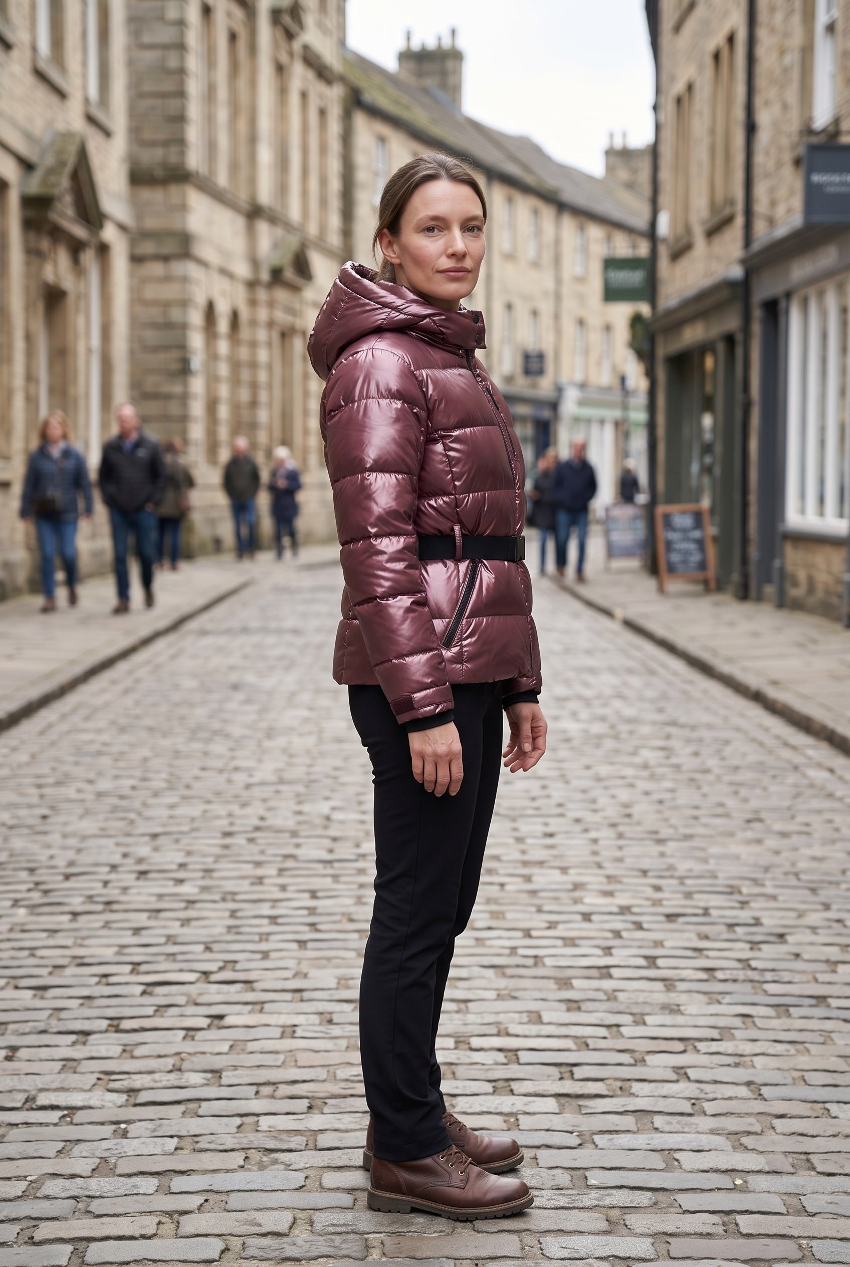 Women's Puffer Jacket | Belted Waist Hooded - 4