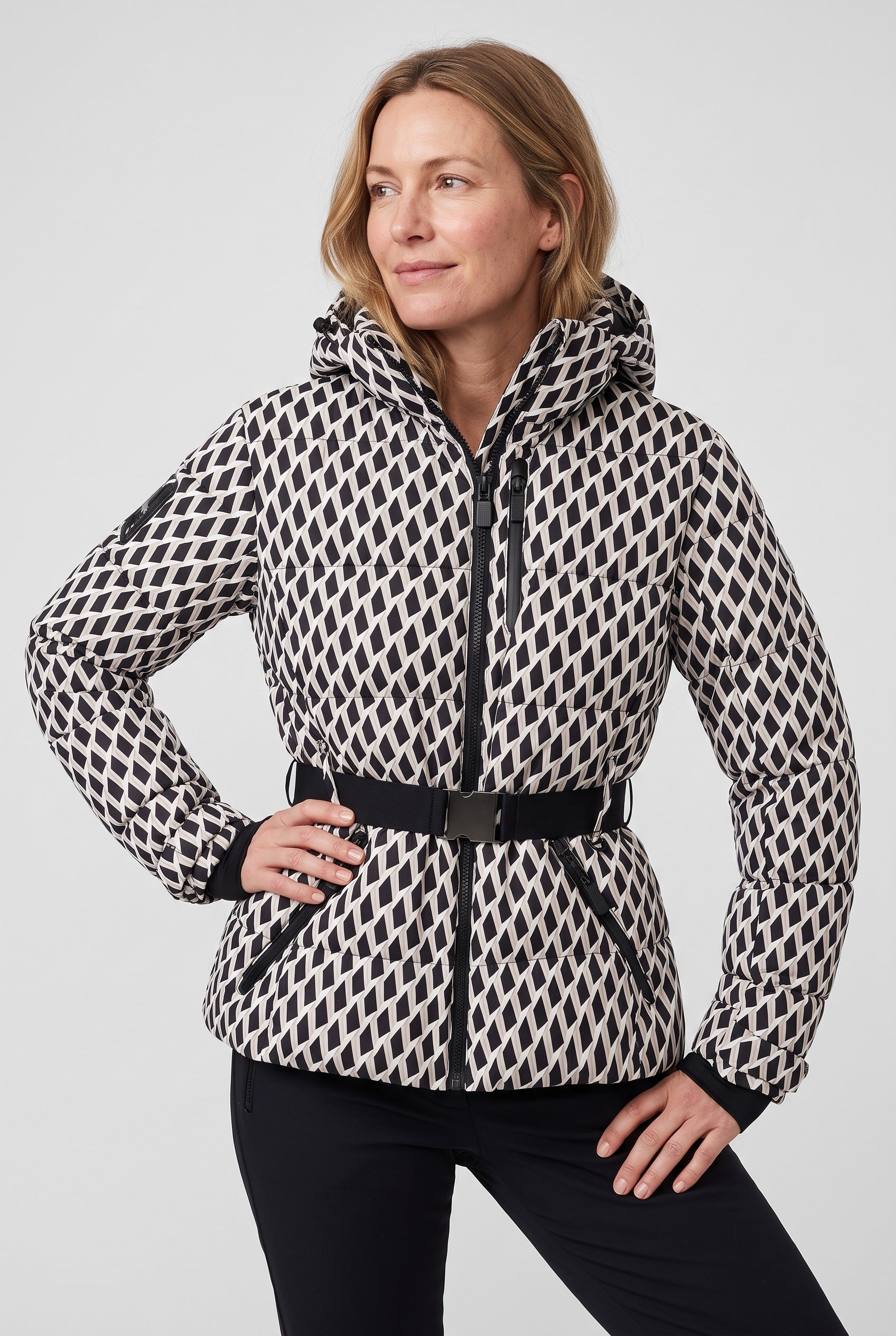 Women's Puffer Jacket | Belted Waist Hooded - 5