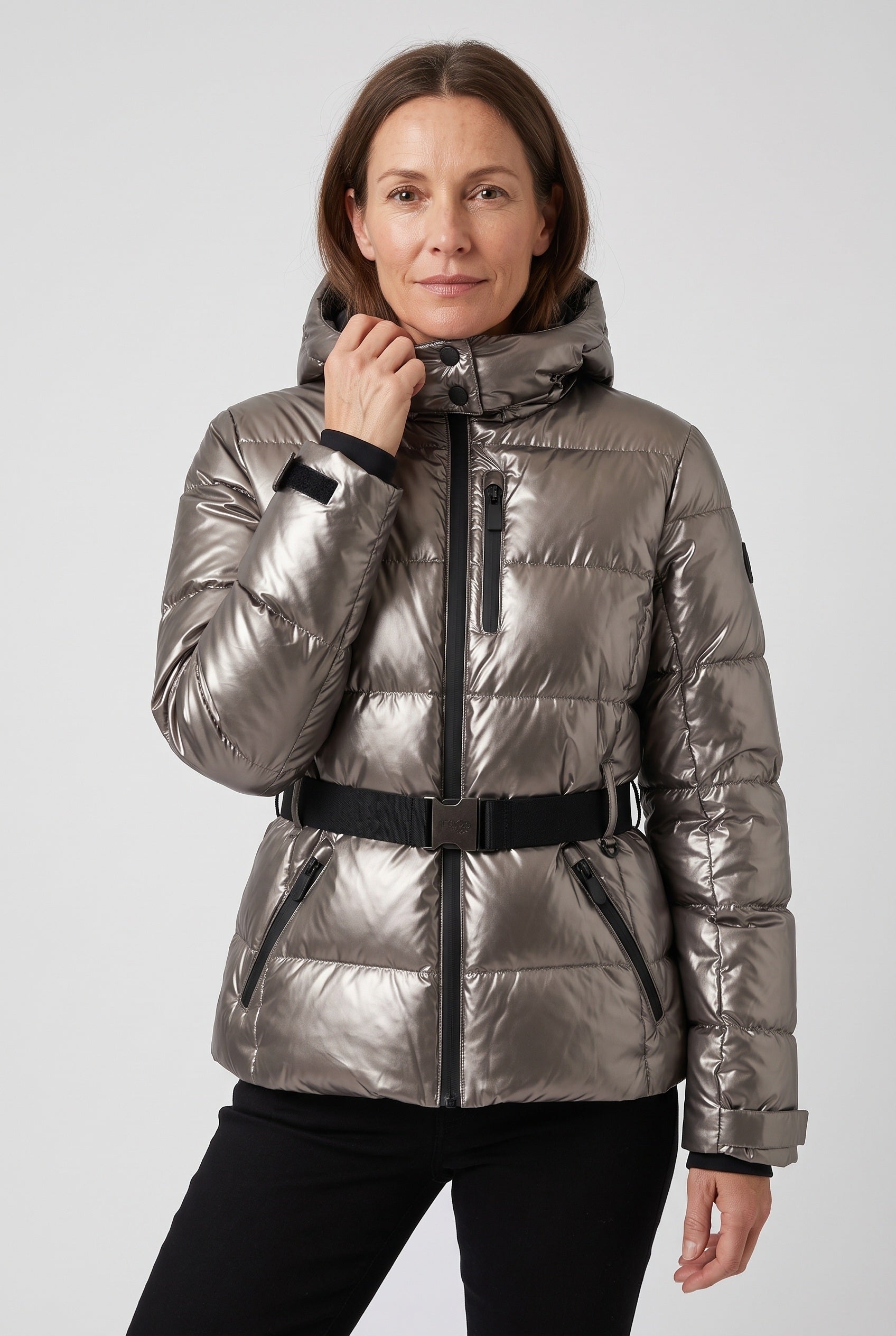 Women's Puffer Jacket | Belted Waist Hooded - 7