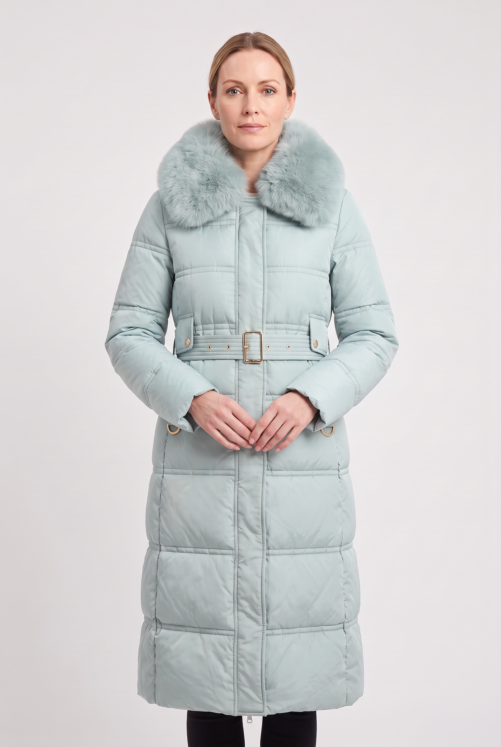 Women's Quilted Coat | Faux Fur Collar Belted - 6