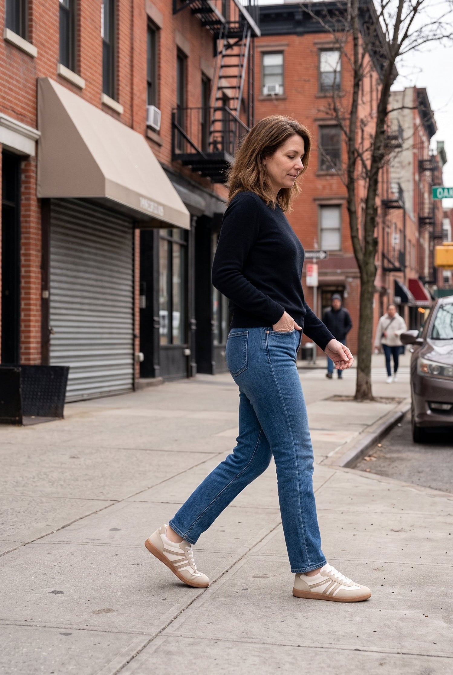 Women's Sneakers | Gum Sole with Side Stripes - Beige lifestyle