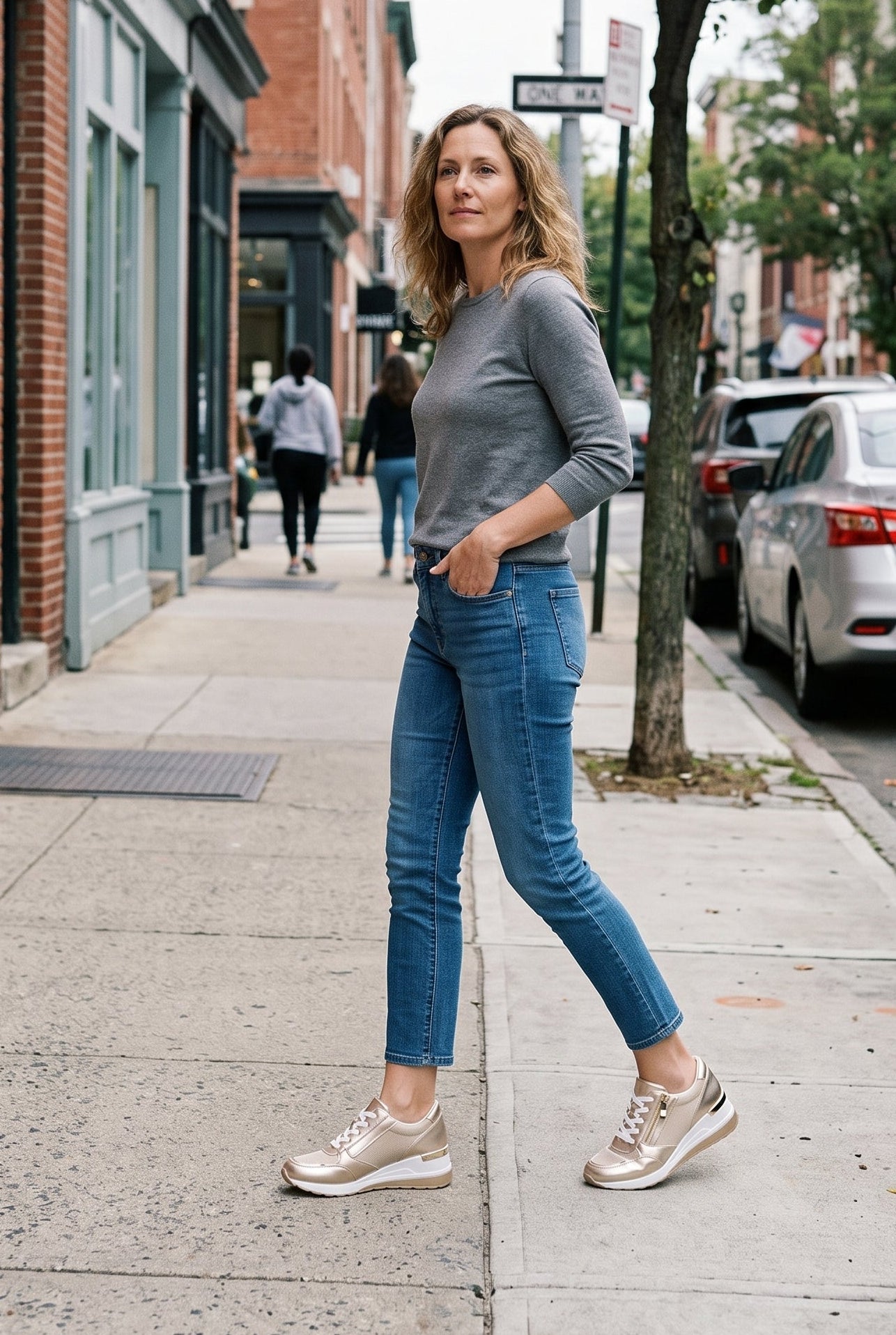 Women's Sneakers | Side Zip with Hidden Wedge Heel - Gold lifestyle