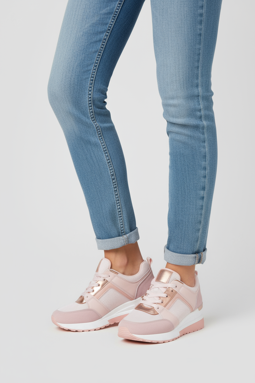 Women's Sneakers | Wedge Sole with Perforated Panel - 6