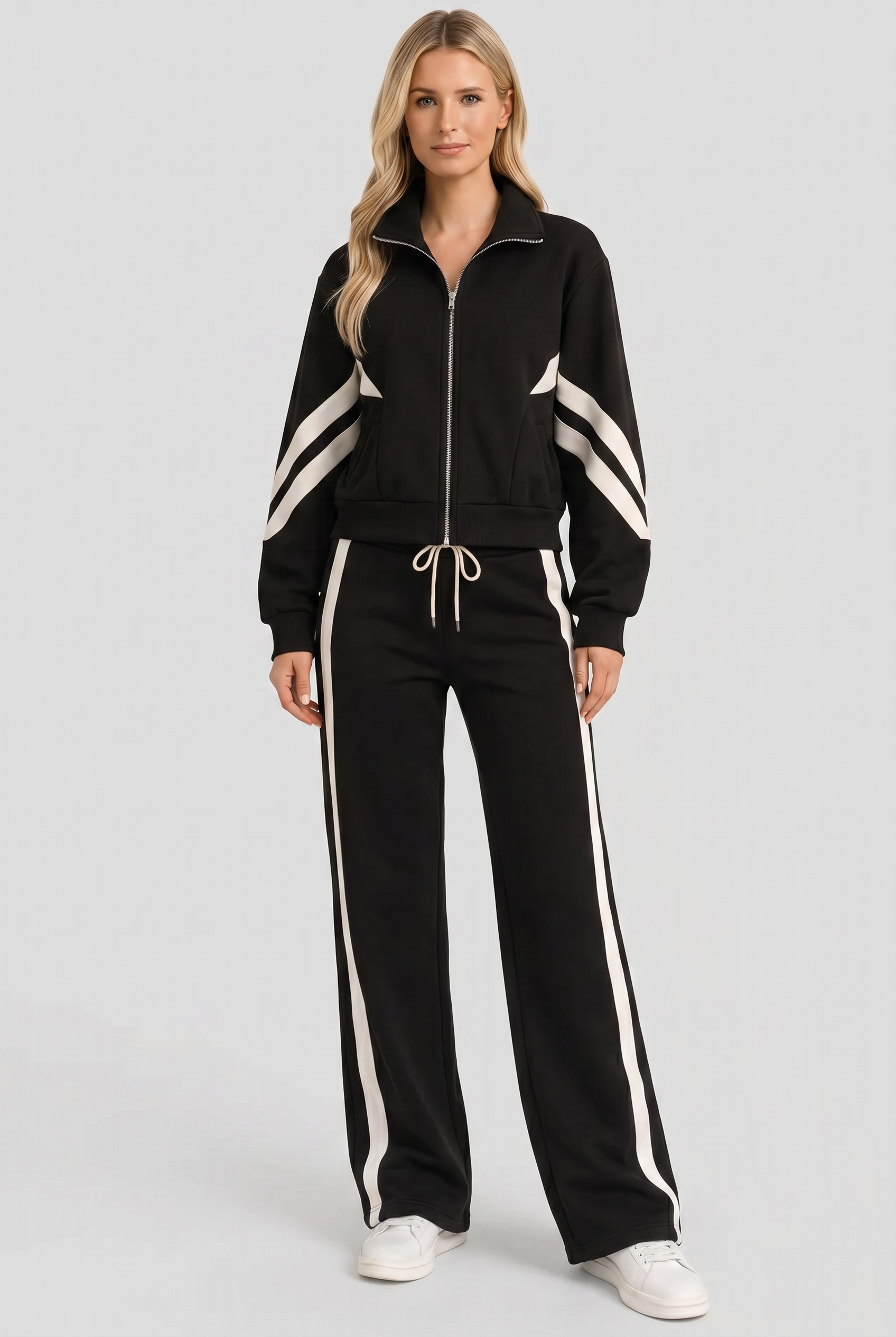 Women's Tracksuit | Zip Front Funnel Neck Wide Leg - 5