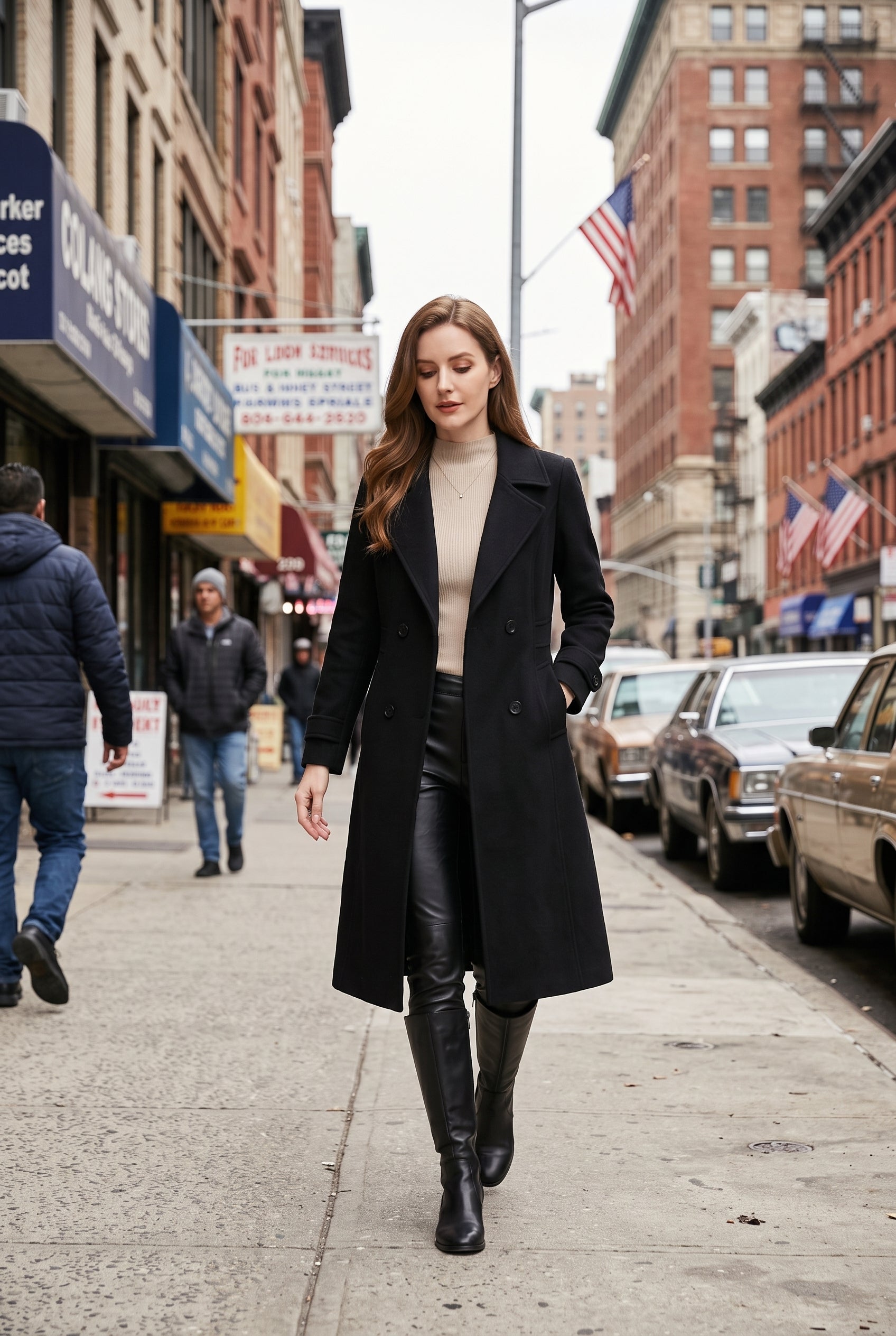 Women's Trench Coat | Double Breasted with Belted Back - Black lifestyle