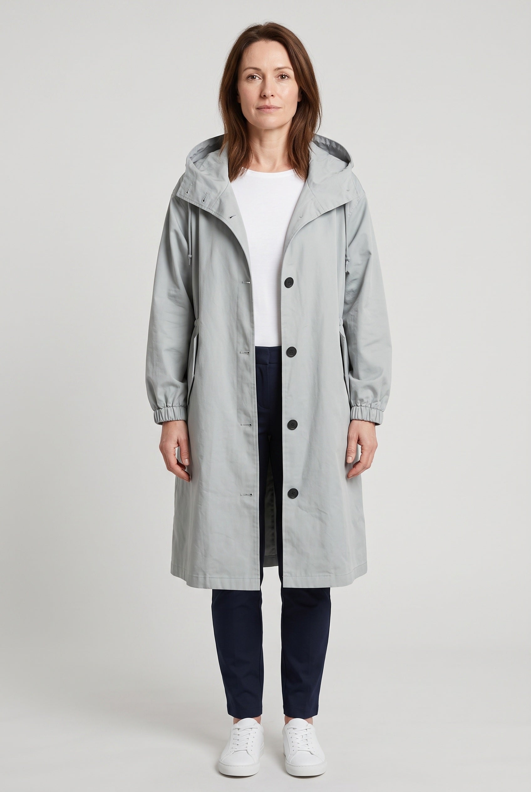 Women's Trench Coat | Oversized Hood with Drawcord Waist - 1