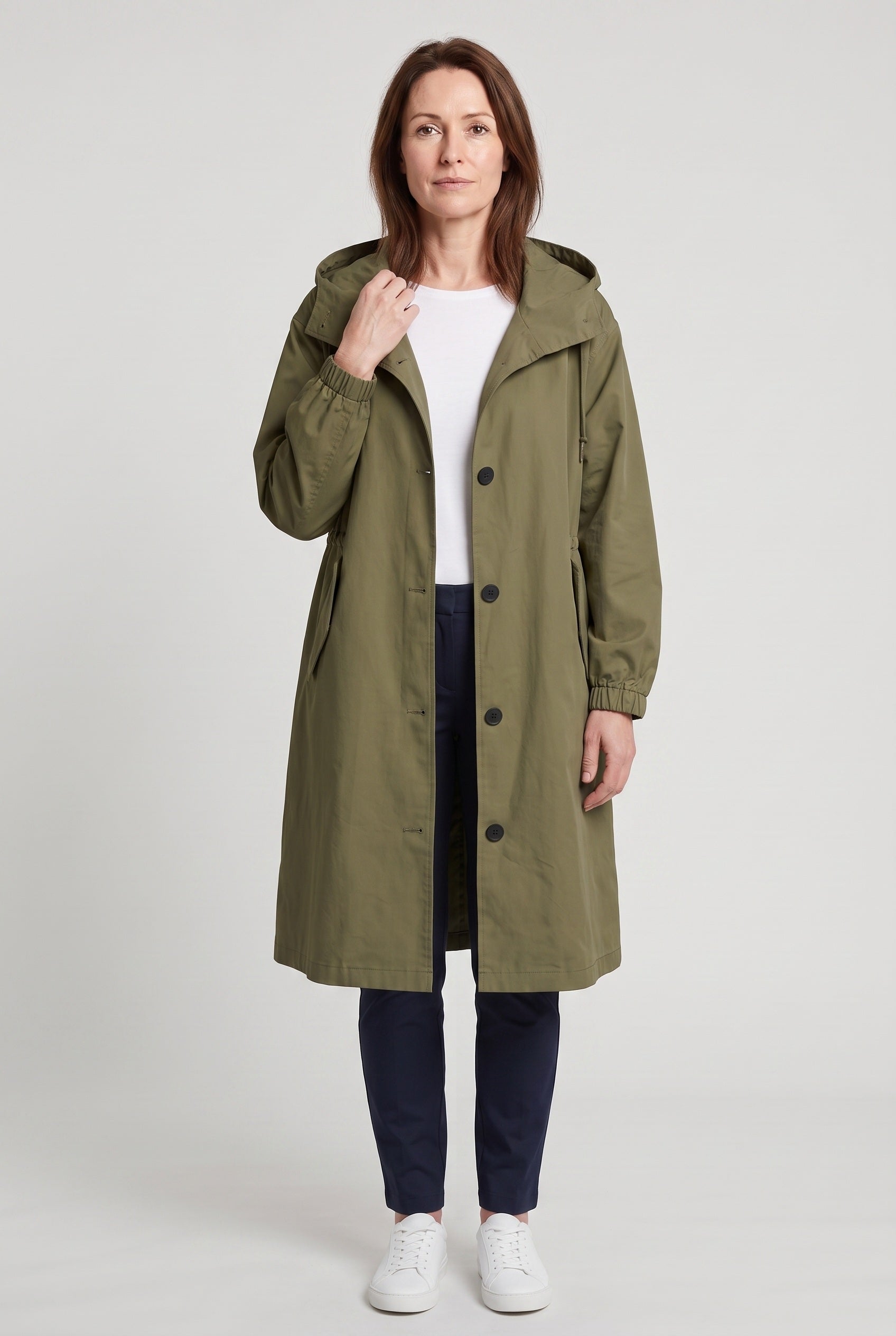 Women's Trench Coat | Oversized Hood with Drawcord Waist - 6