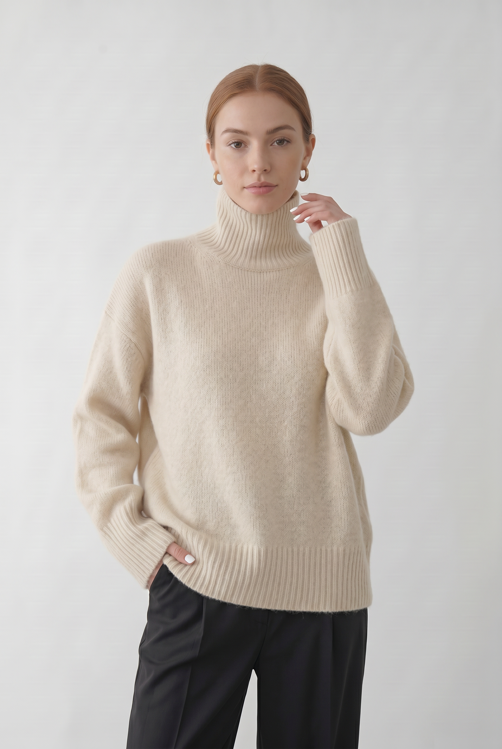 Women's Turtleneck Sweater | Drop Shoulder Relaxed Fit - 5