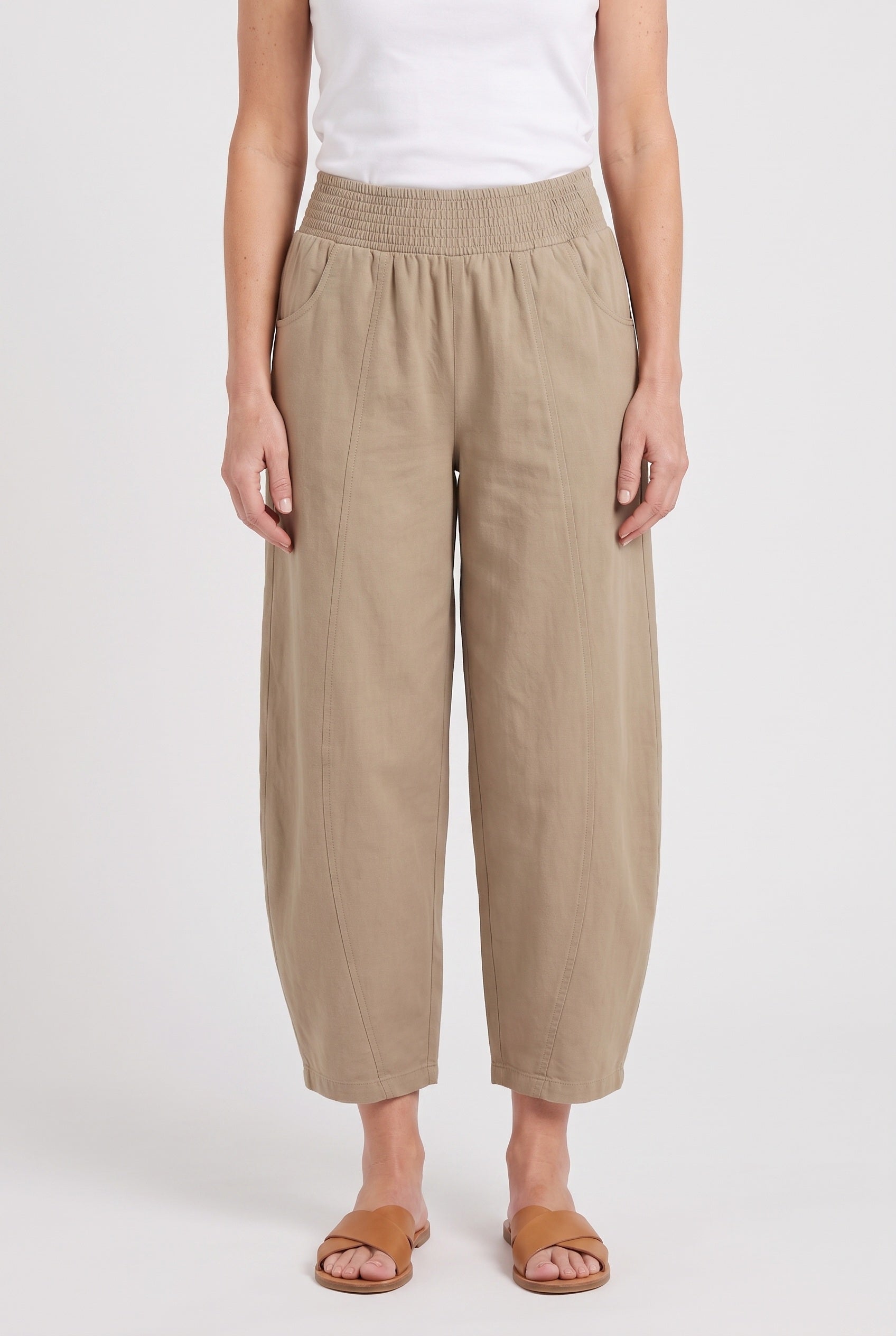 Women's Wide Leg Pants | Cropped Smocked Waist - 1