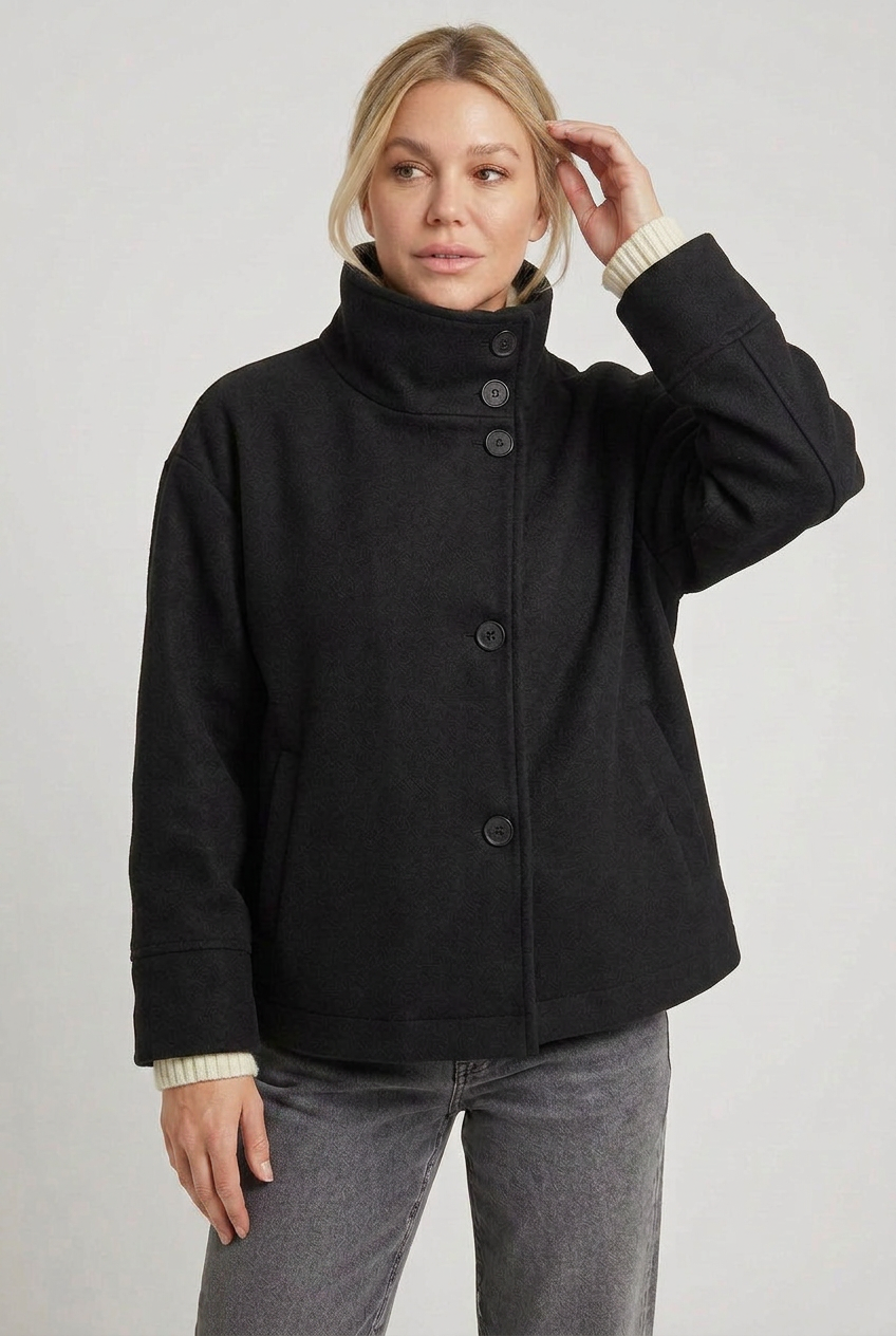 Women's Winter Jacket | Funnel Neck Button Front - 1