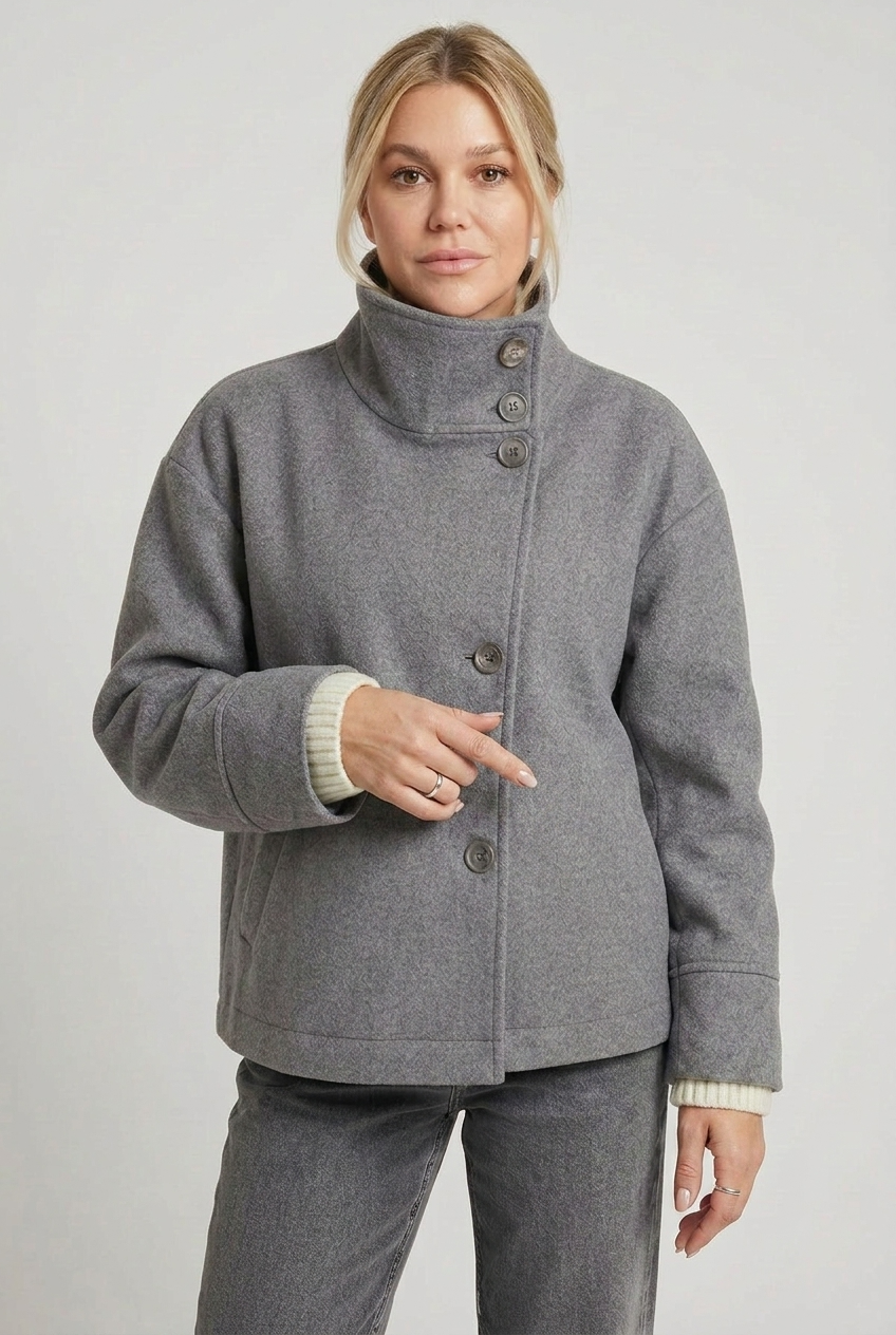 Women's Winter Jacket | Funnel Neck Button Front - 5