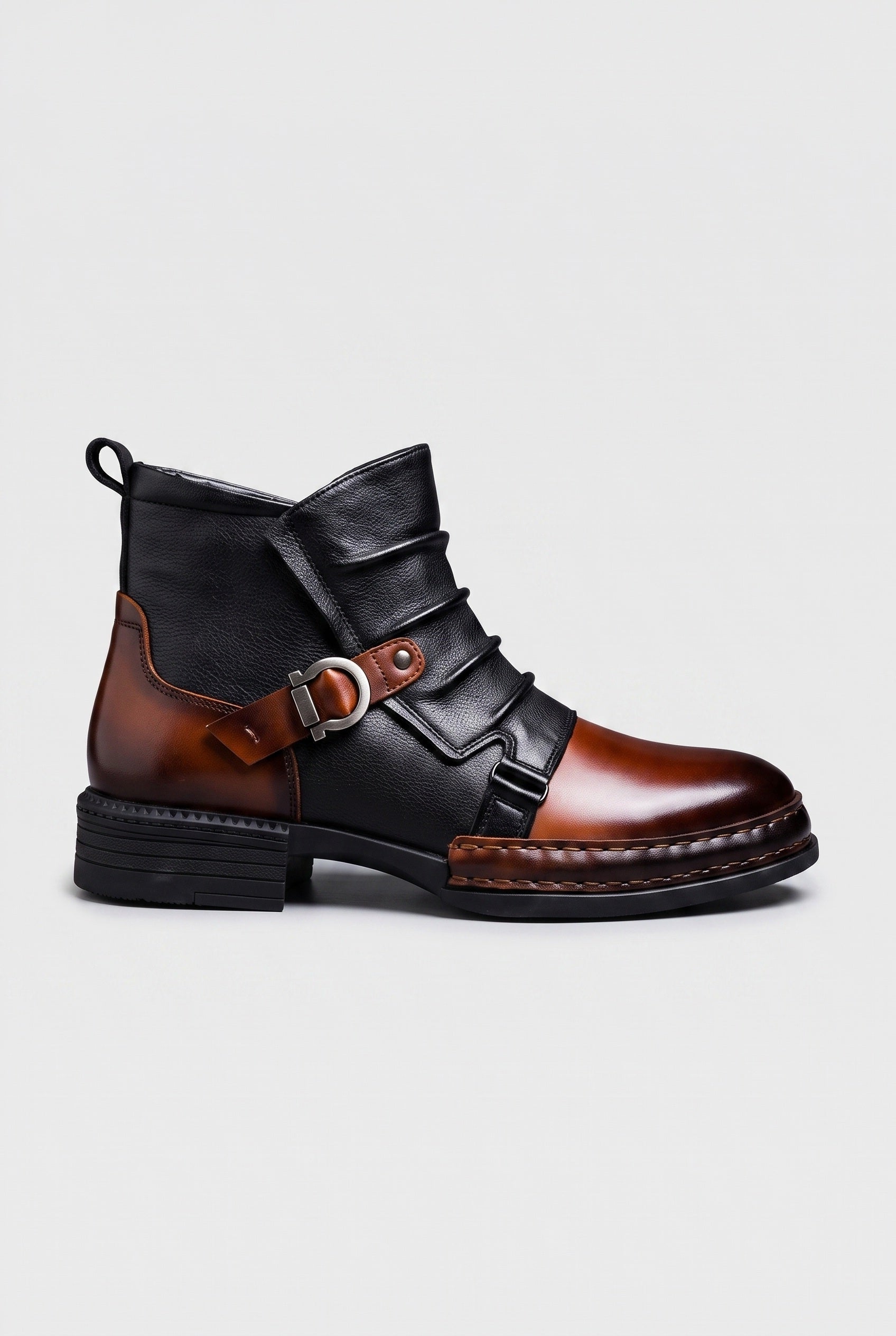 Men's Ankle Boots | Buckle Strap with Block Heel - 1