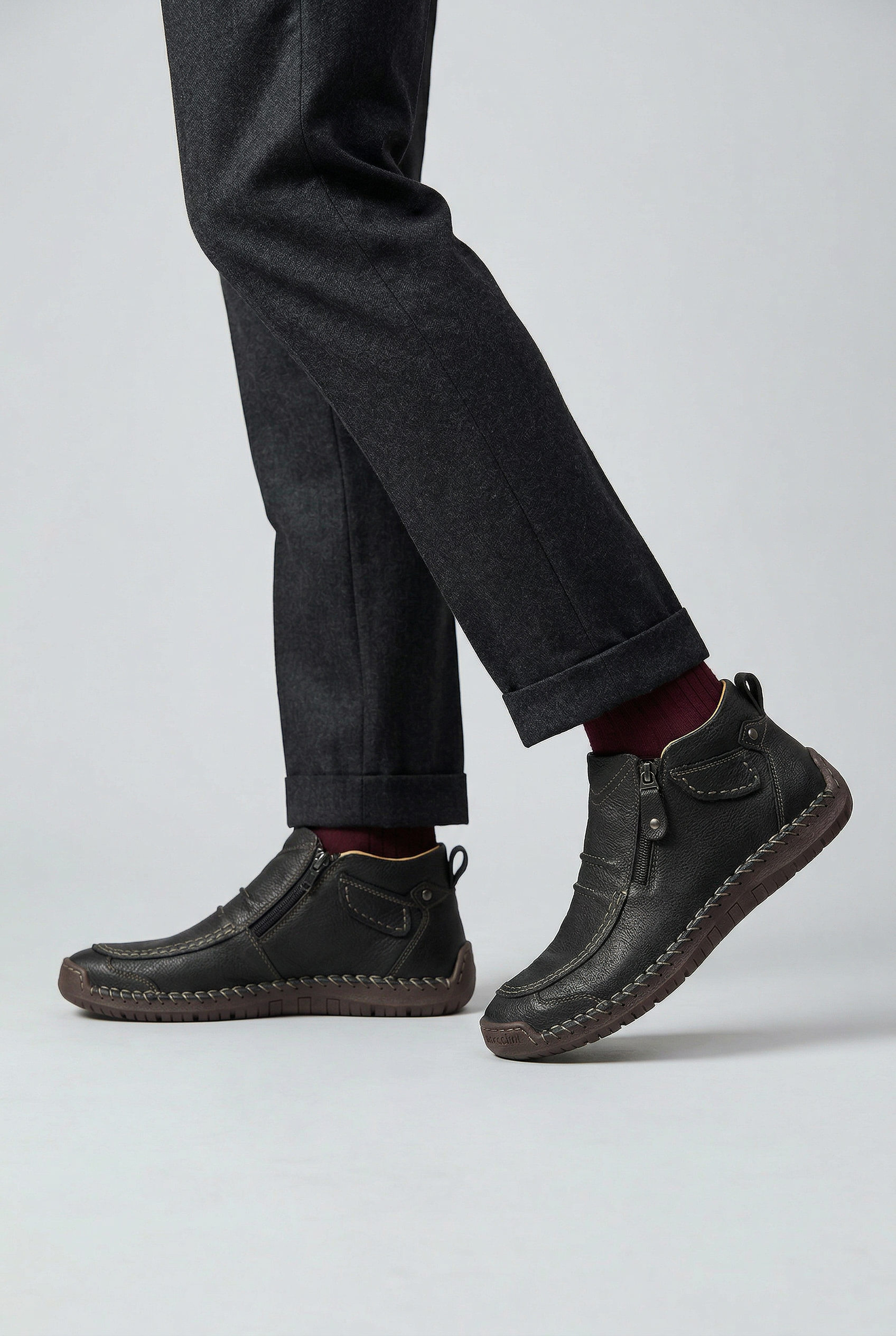 Men's Ankle Boots | Side Zip with Moc Toe Stitching - 2