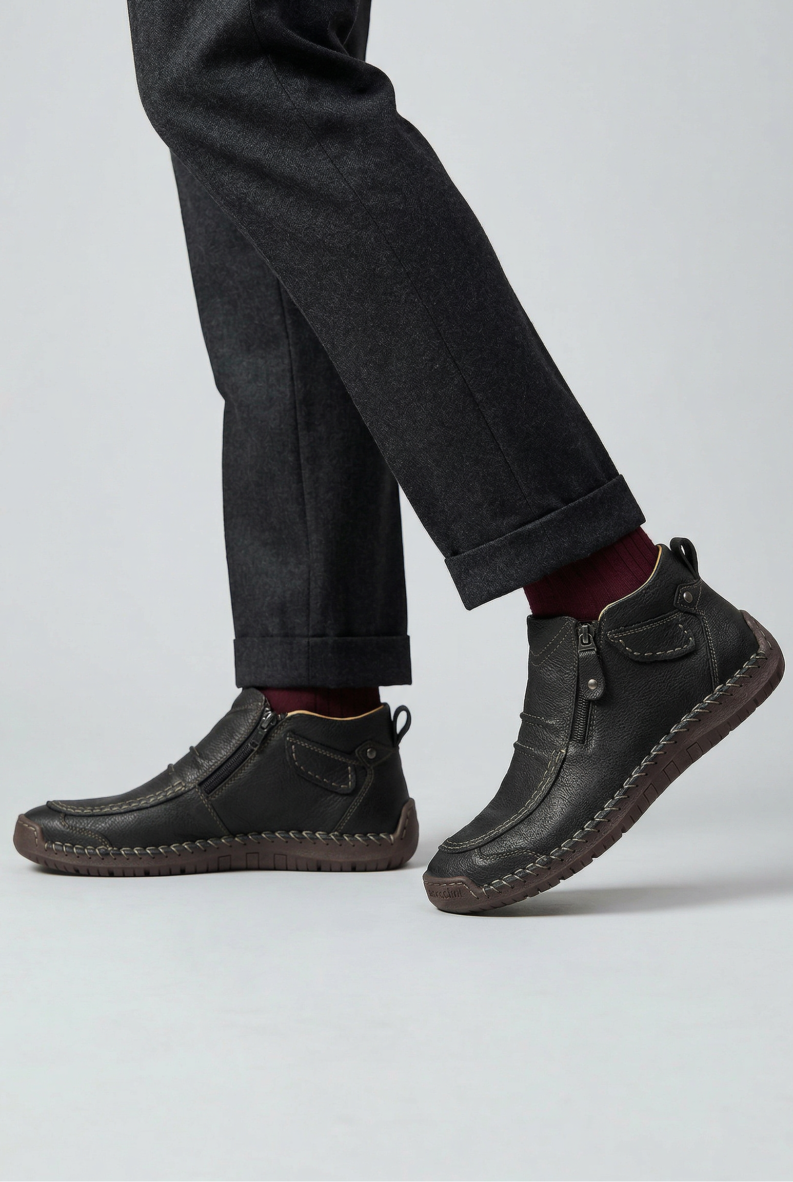 Men's Ankle Boots | Side Zip with Moc Toe Stitching - 2