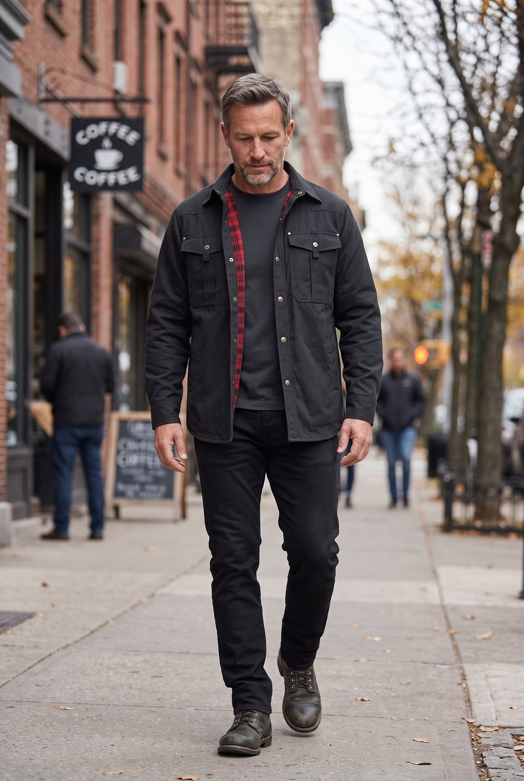 Men's Barn Jacket | Snap Front Flannel Lining - Black lifestyle