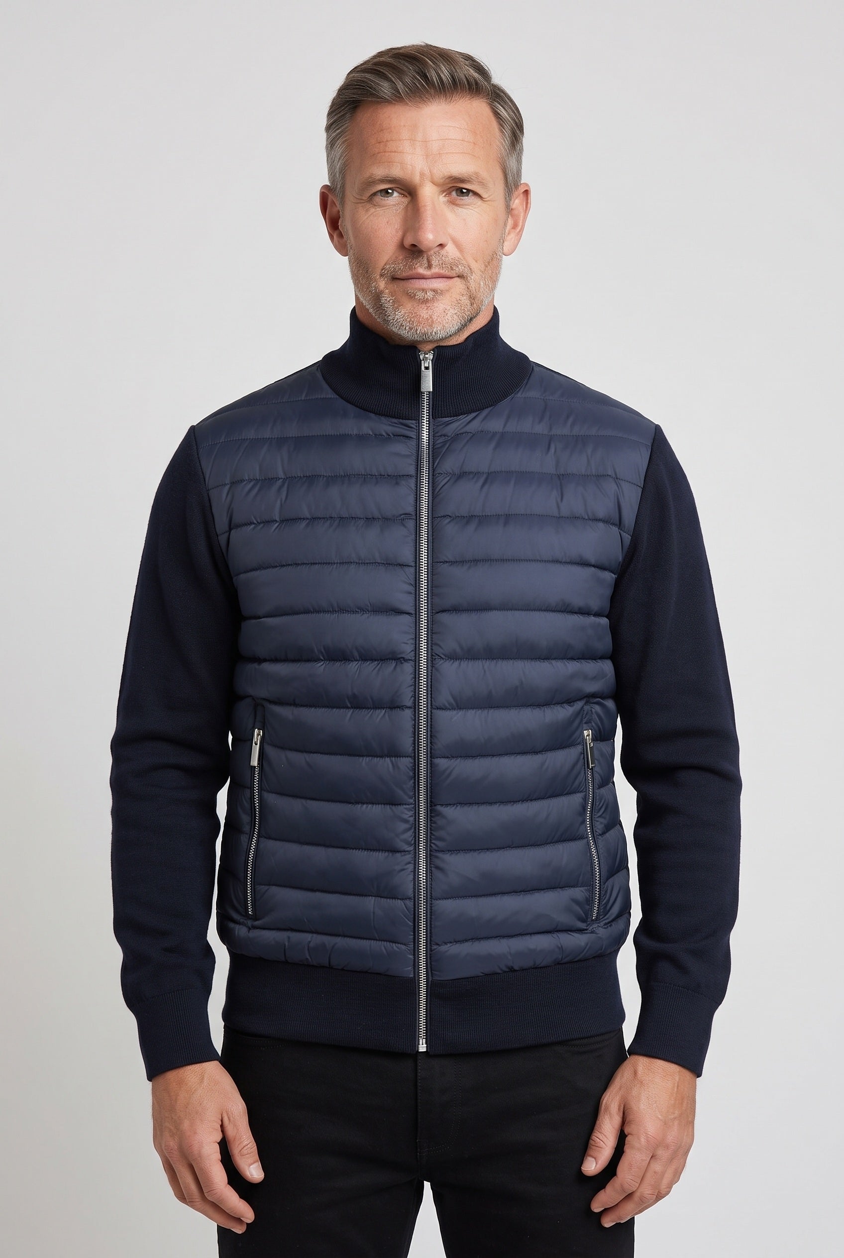Men's Bomber Jacket | Quilted Front Knit Sleeves - 1