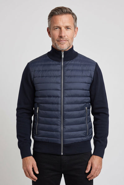Men's Bomber Jacket | Quilted Front Knit Sleeves - 1