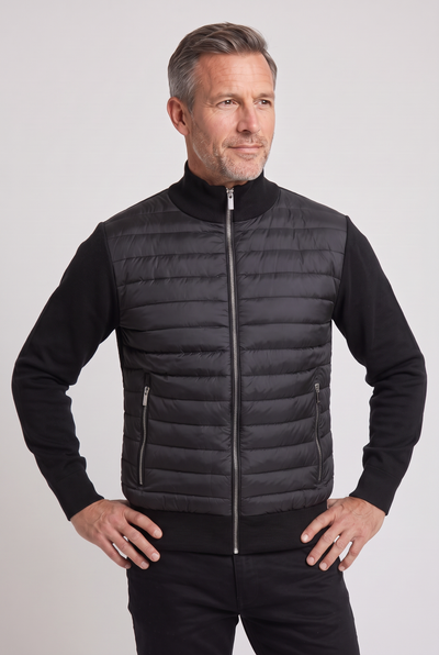Men's Bomber Jacket | Quilted Front Knit Sleeves - 4