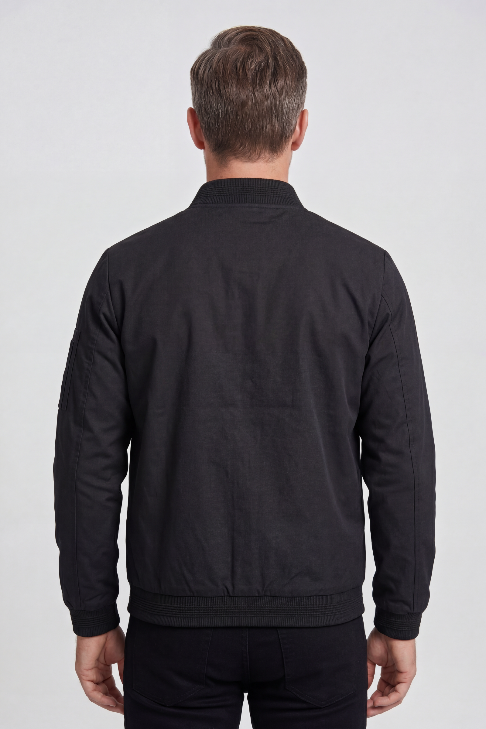 Men's Bomber Jacket | Ribbed Collar Zip Sleeve Pocket - 2