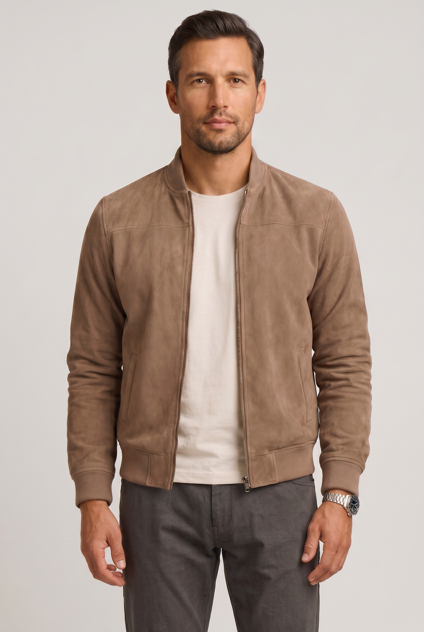 Men's Bomber Jacket | Suede-Look Zip Front - 1