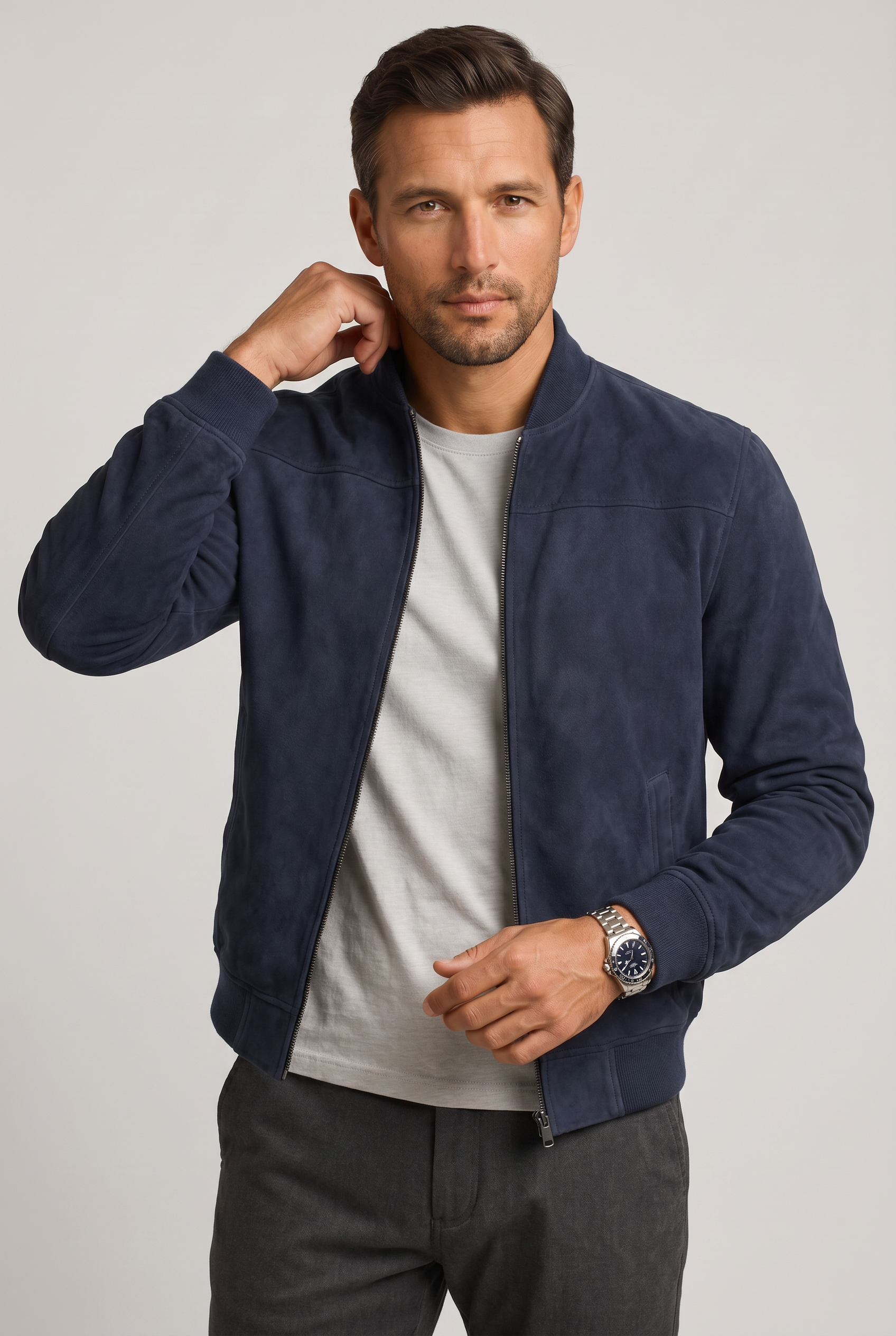 Men's Bomber Jacket | Suede-Look Zip Front - 6