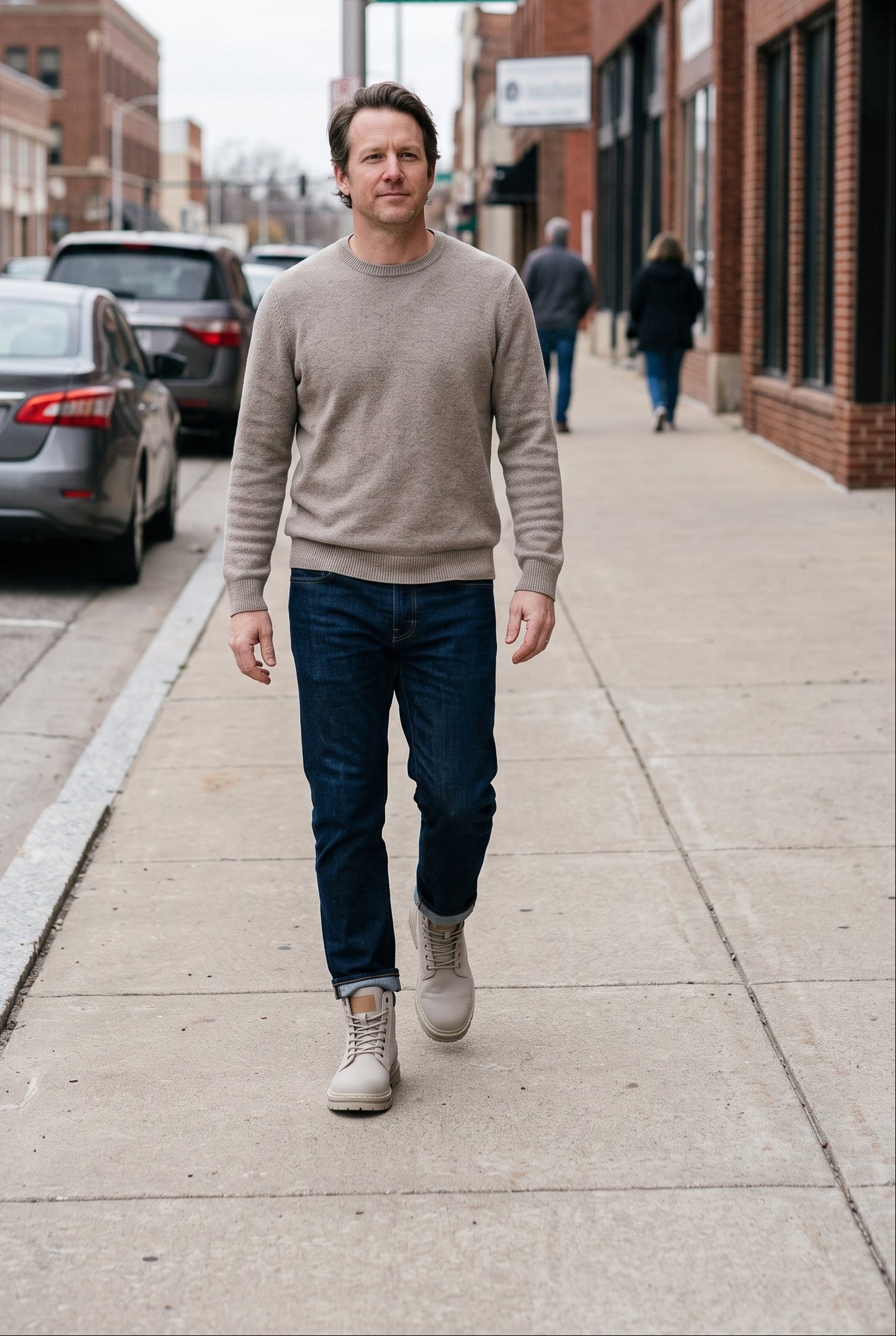 Men's Boots | Lace-Up with Chunky Lug Sole - Light Gray lifestyle
