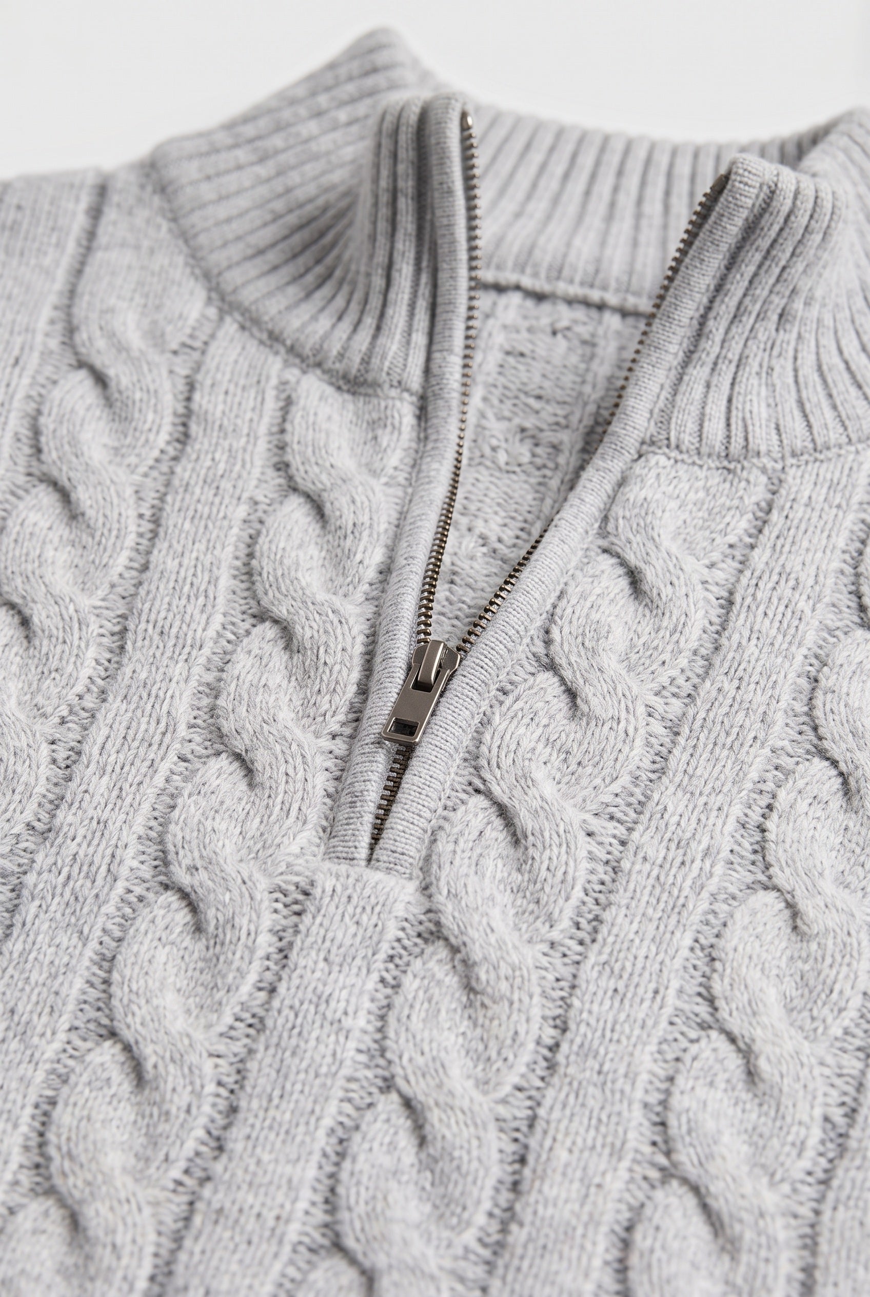 Men's Cable Knit Sweater | Quarter Zip Ribbed Collar - 3