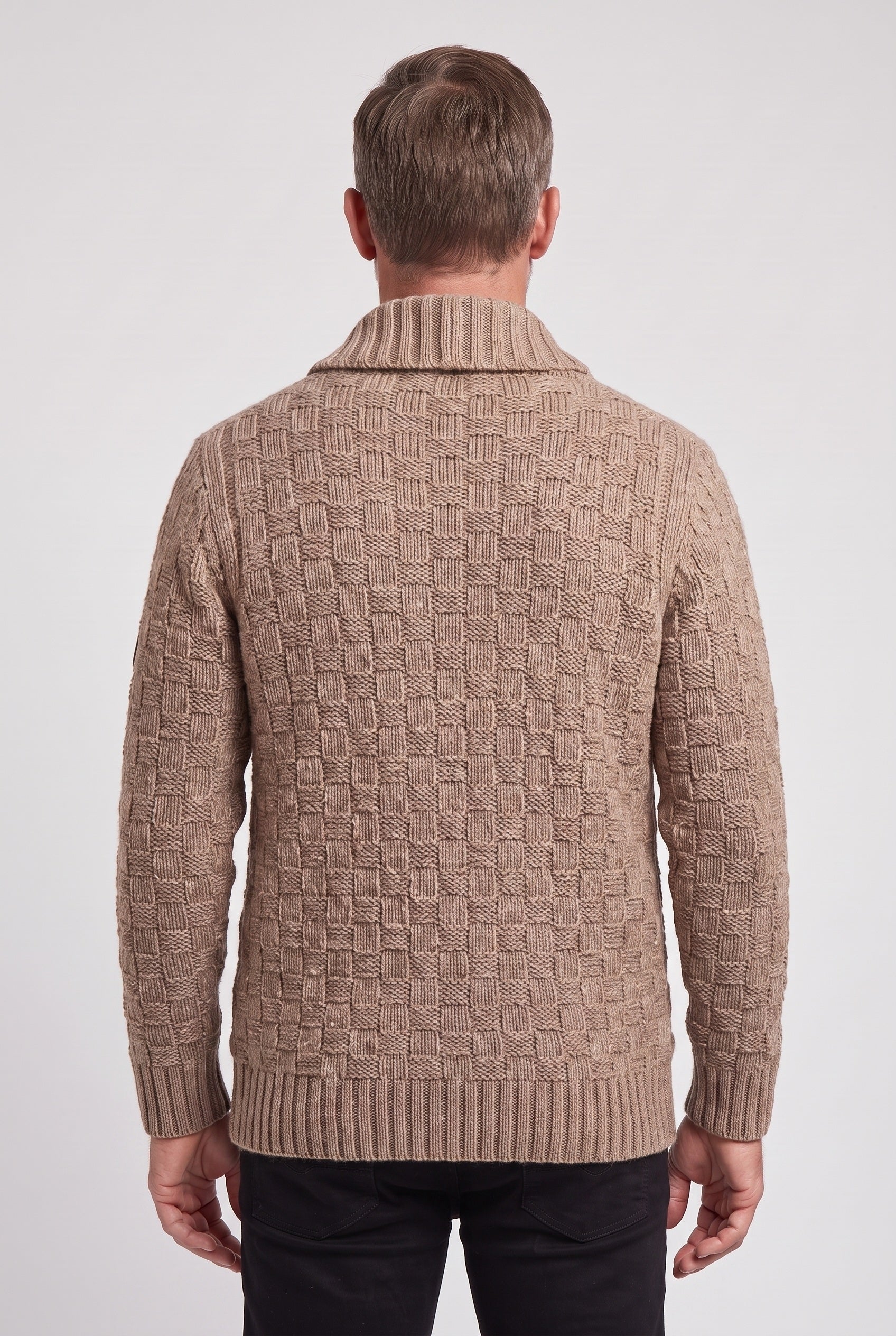 Men's Cardigan | Basket Weave Shawl Collar - 2