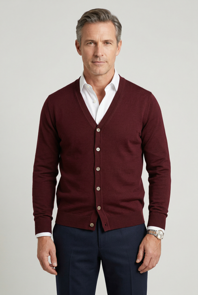 Men's Cardigan | Button Front V Neck - 1