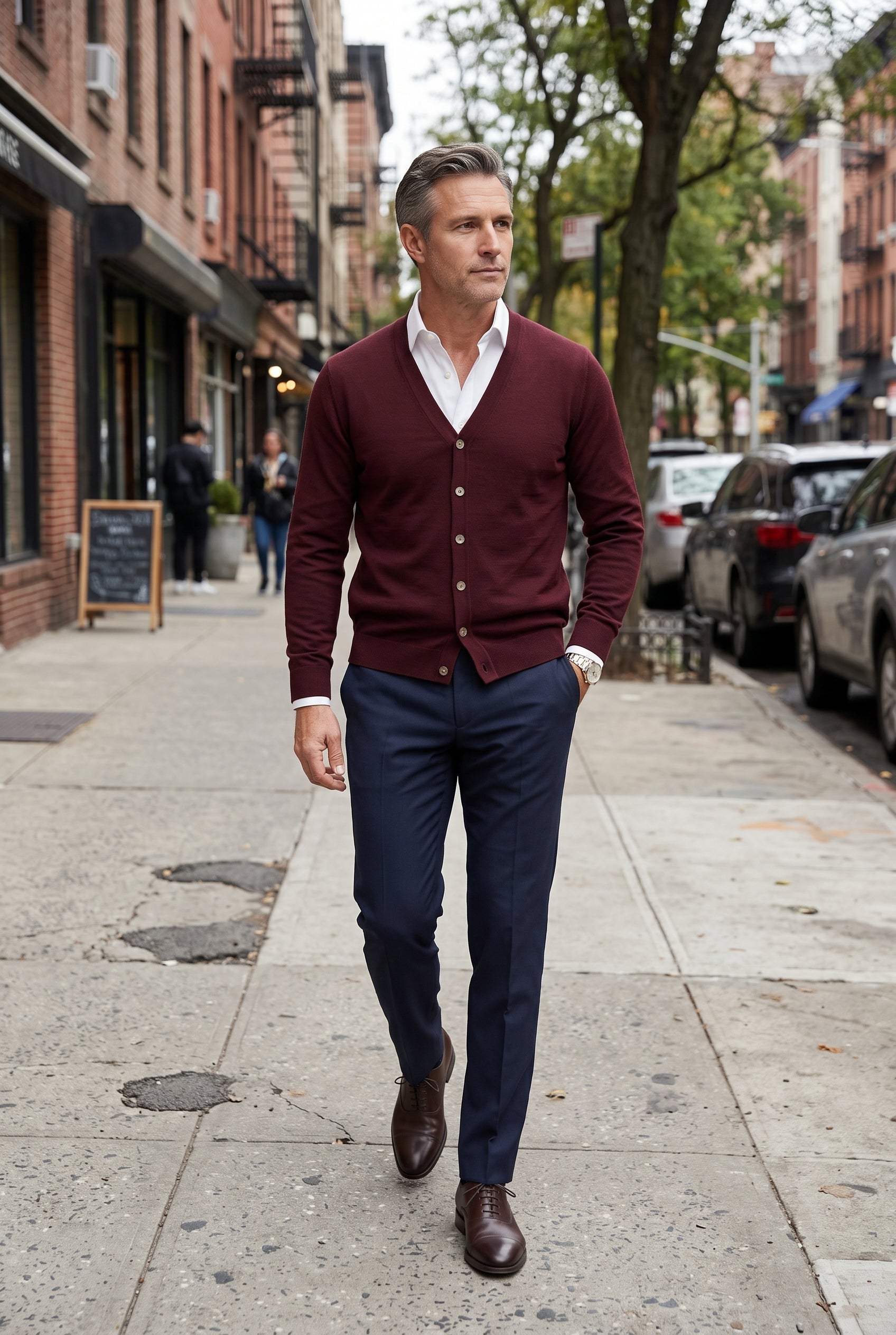 Men's Cardigan | Button Front V Neck - Burgundy lifestyle