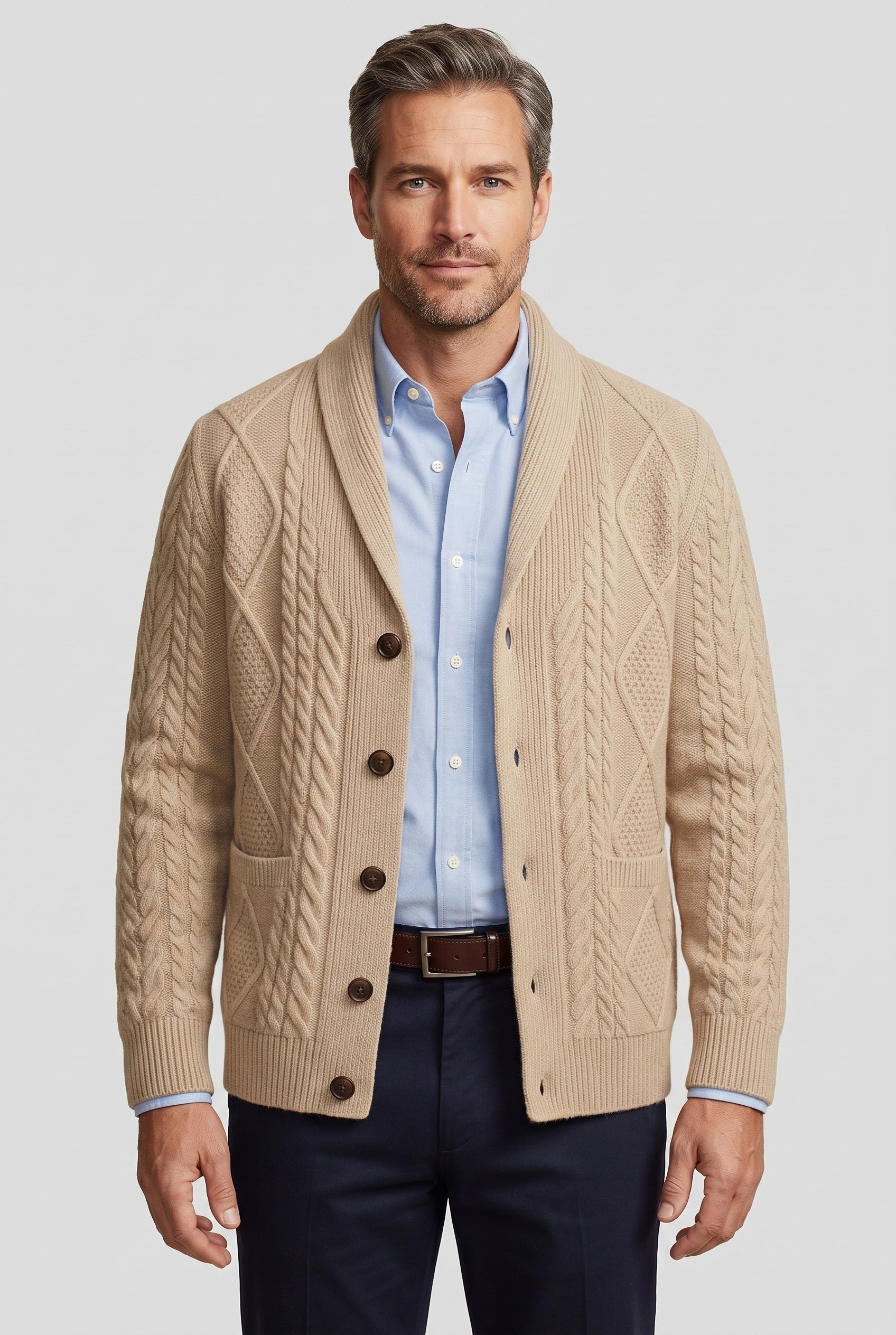 Men's Cardigan | Cable Knit Shawl Collar - 1