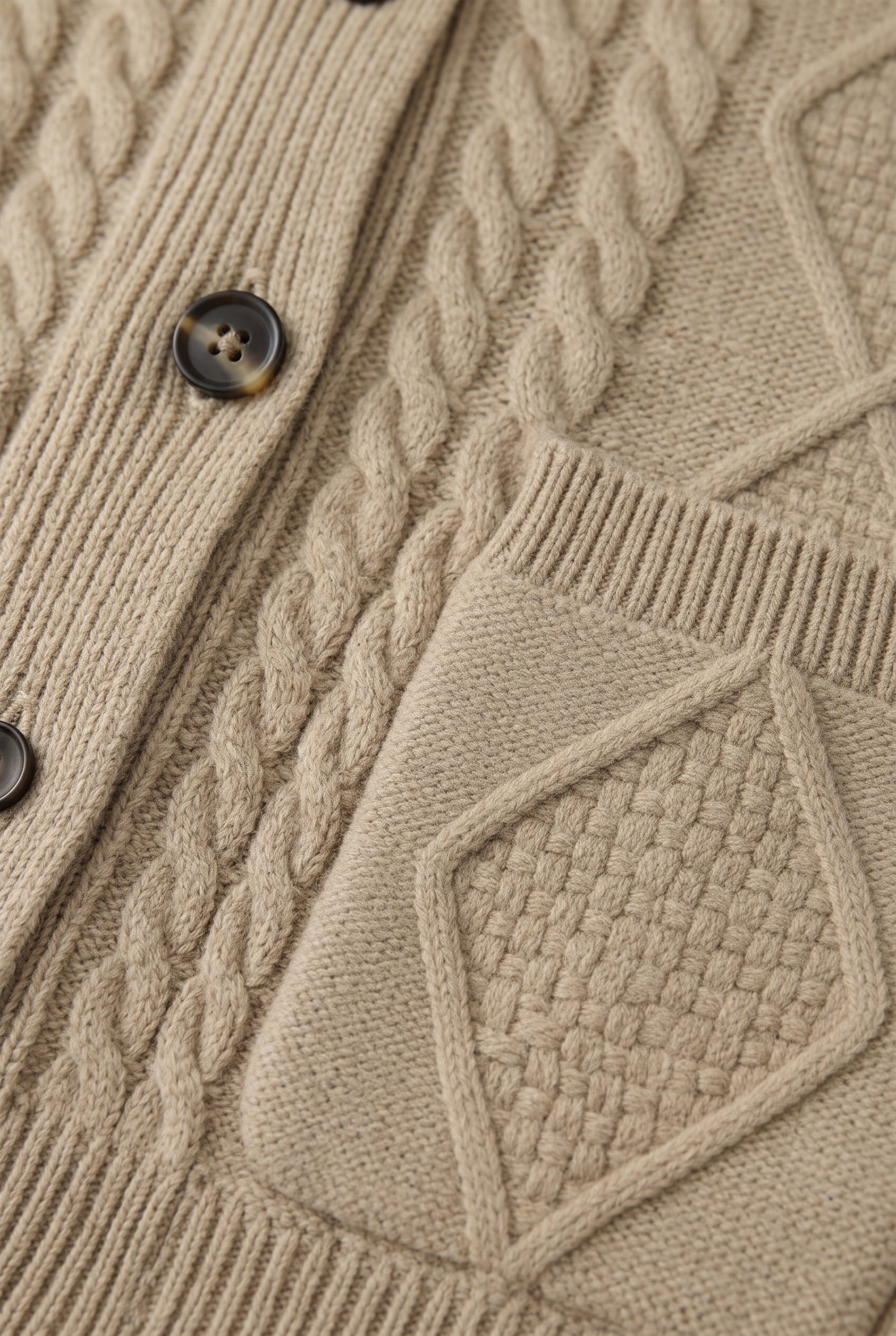 Men's Cardigan | Cable Knit Shawl Collar - 3
