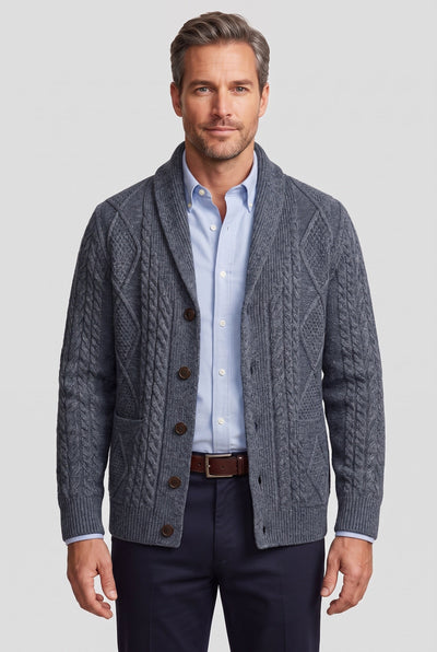 Men's Cardigan | Cable Knit Shawl Collar - 6