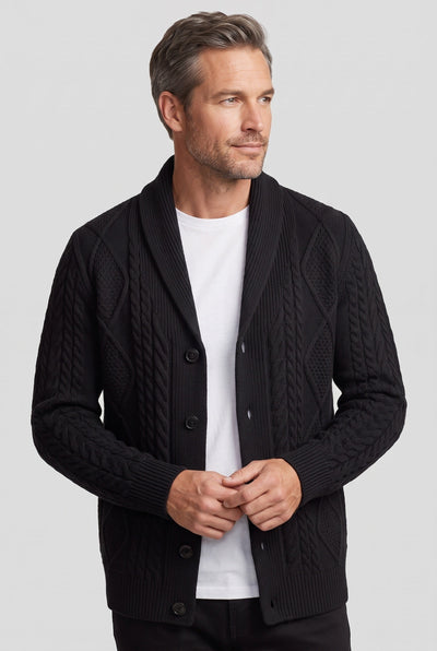 Men's Cardigan | Cable Knit Shawl Collar - 7
