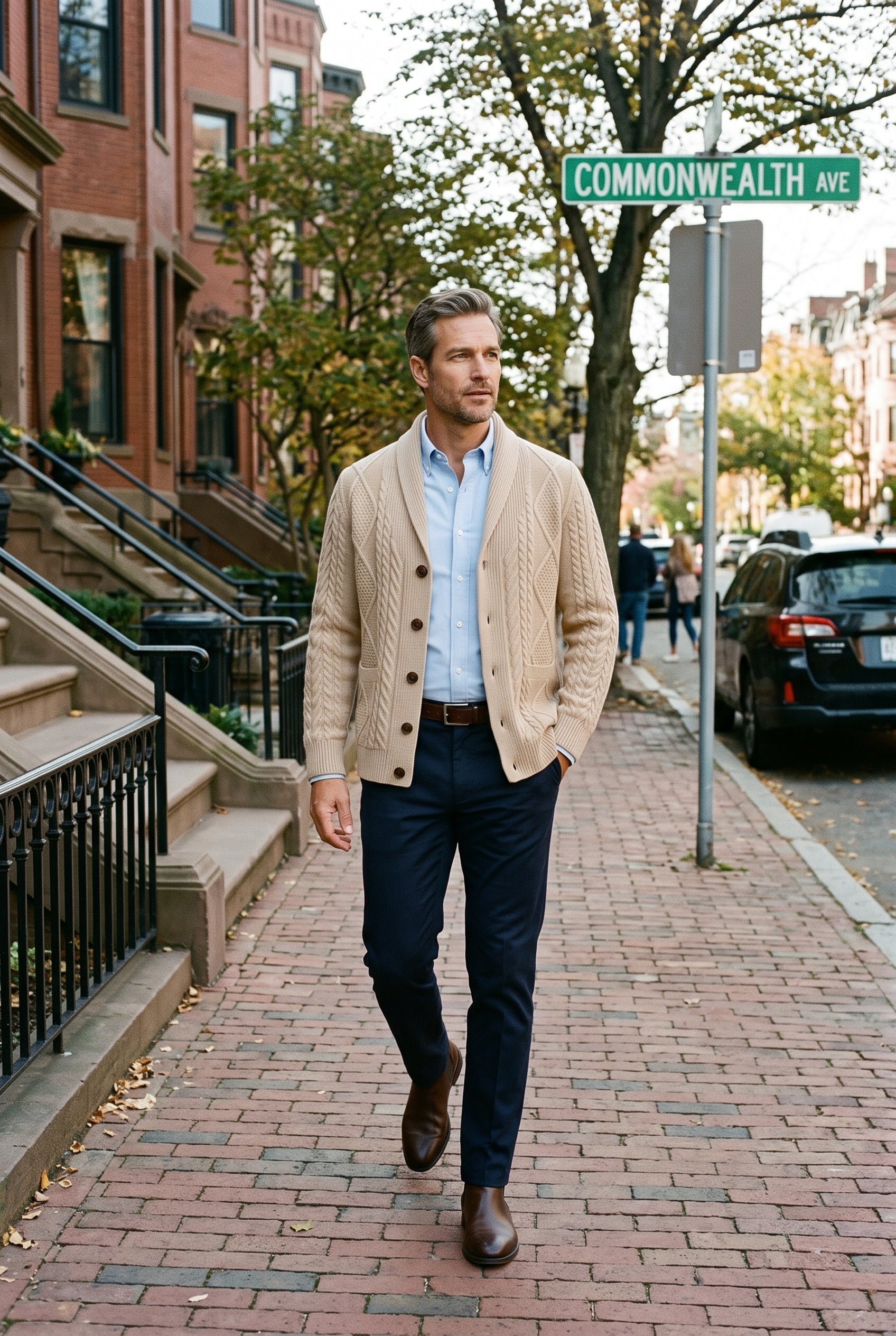 Men's Cardigan | Cable Knit Shawl Collar - Beige lifestyle