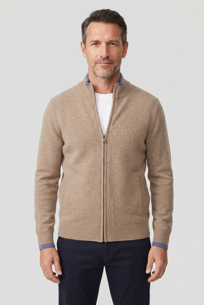 Men's Cardigan | Contrast Tipped Zip Front - 1