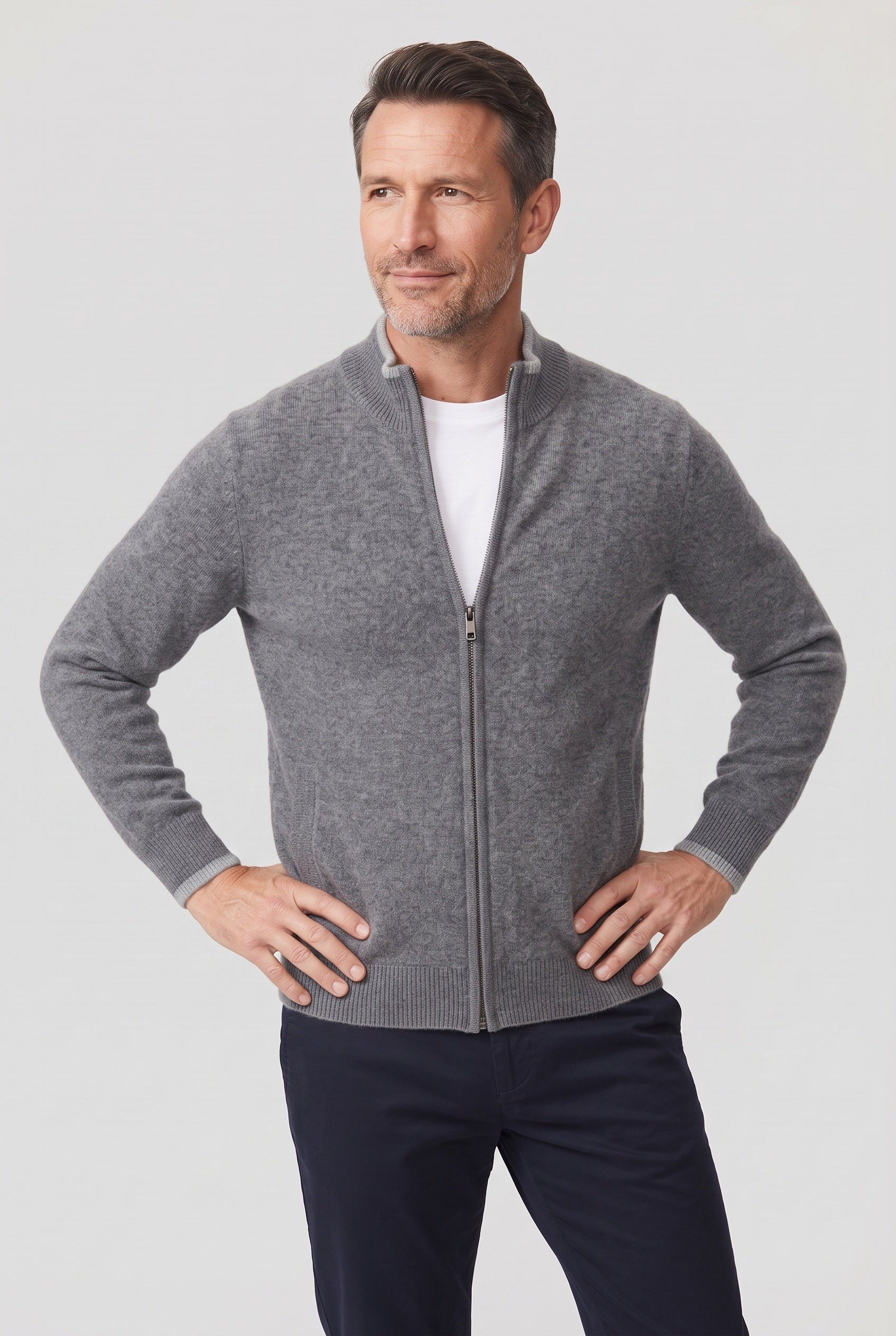 Men's Cardigan | Contrast Tipped Zip Front - 5