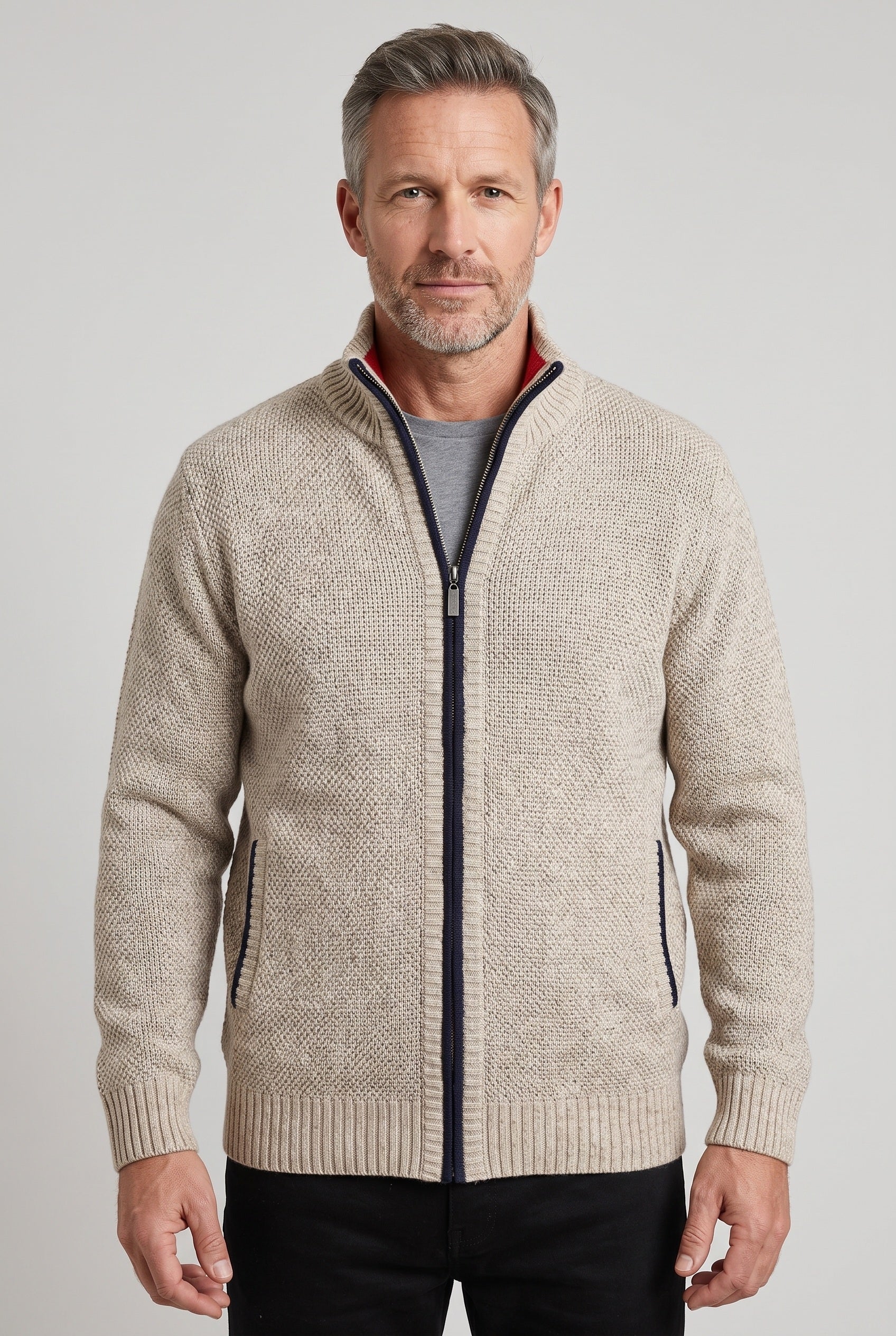 Men's Cardigan | Lined Full Zip Stand Collar - 1