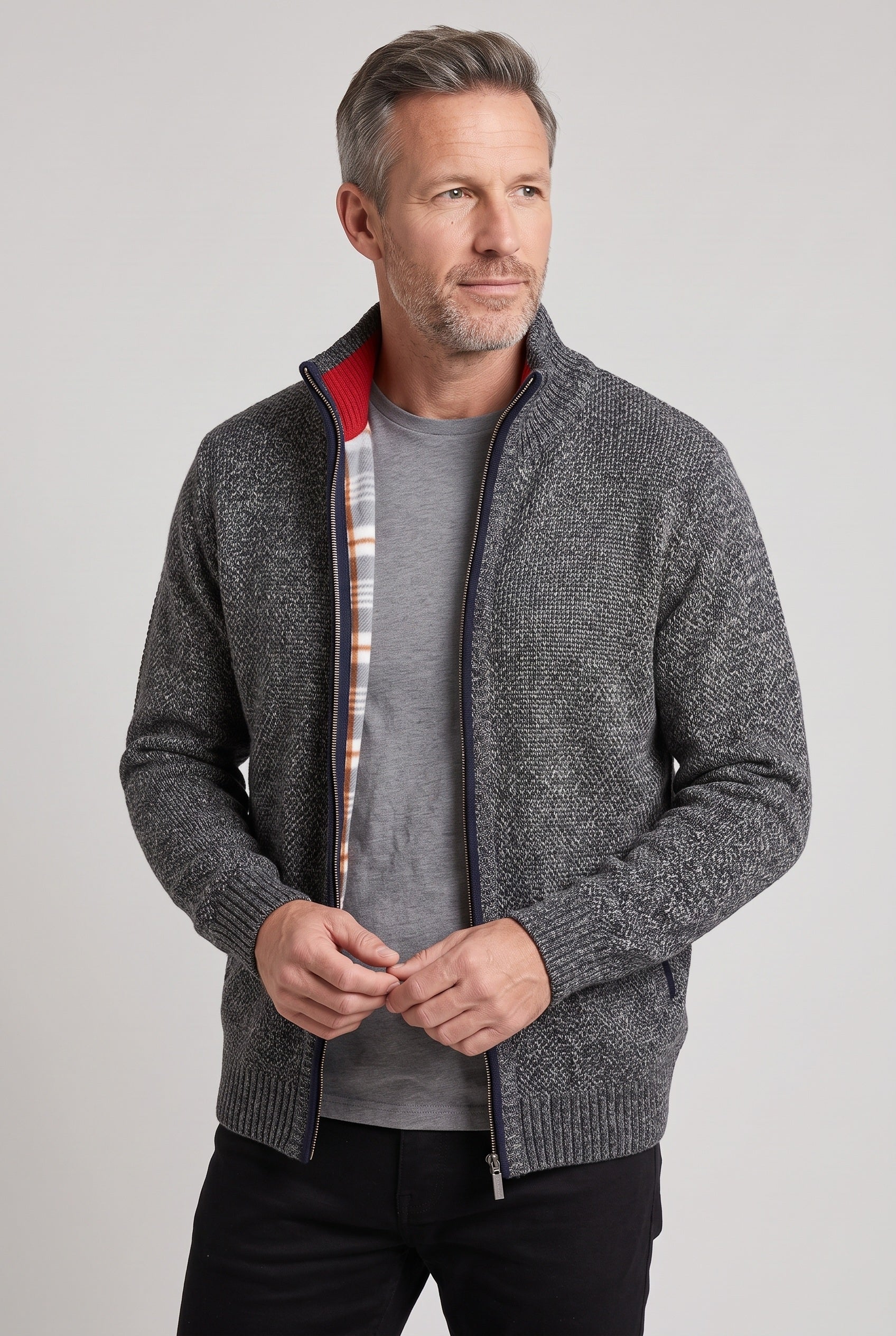 Men's Cardigan | Lined Full Zip Stand Collar - 5