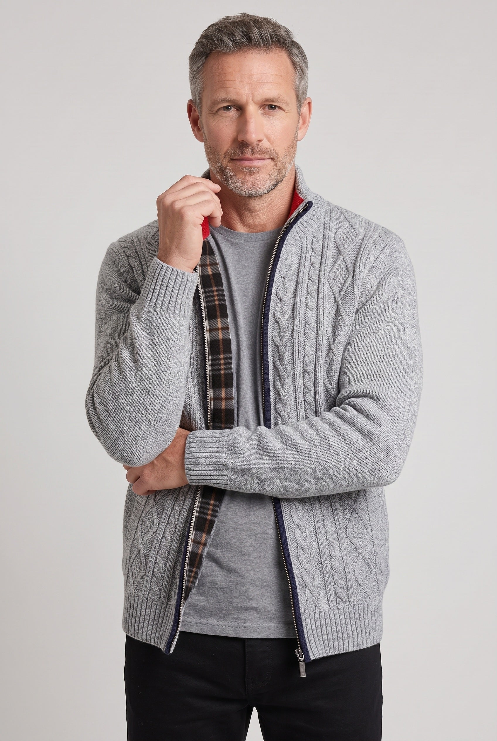 Men's Cardigan | Lined Full Zip Stand Collar - 6