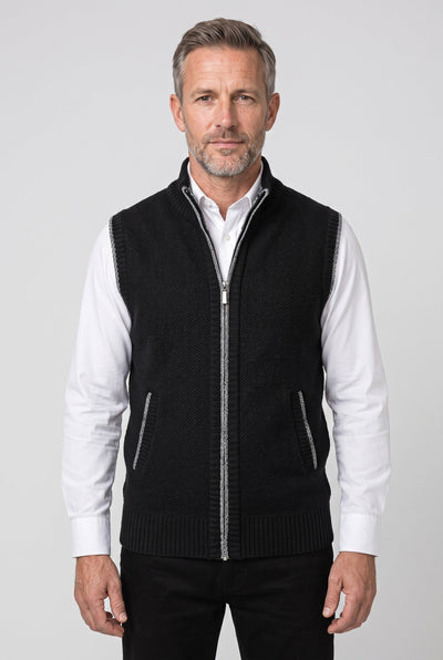 Men's Cardigan | Sleeveless Zip Up Ribbed Collar - 1