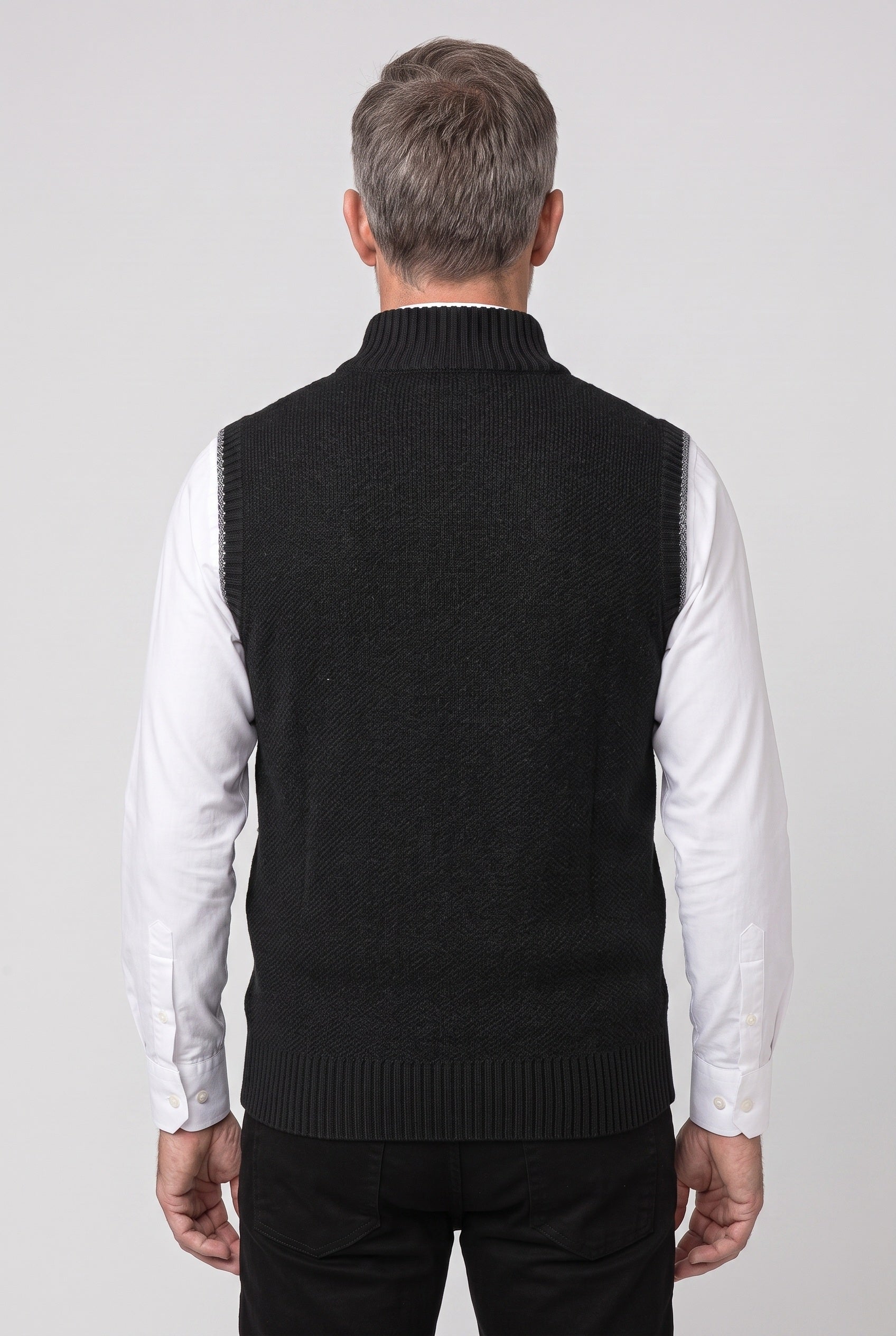 Men's Cardigan | Sleeveless Zip Up Ribbed Collar - 2