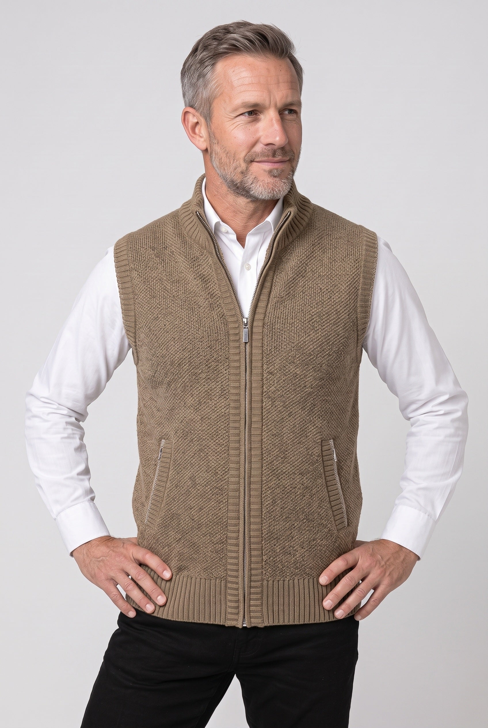 Men's Cardigan | Sleeveless Zip Up Ribbed Collar - 5