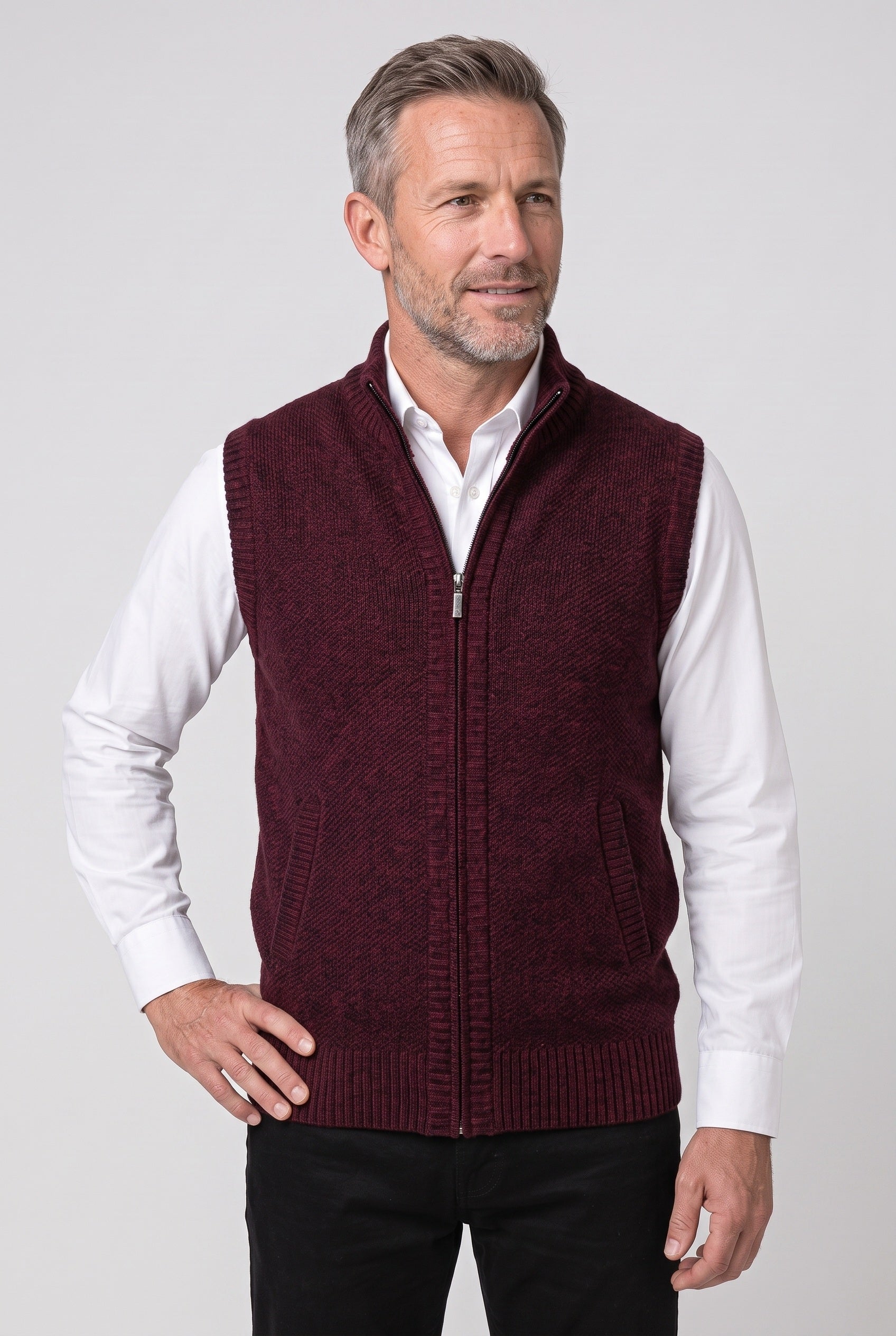 Men's Cardigan | Sleeveless Zip Up Ribbed Collar - 8