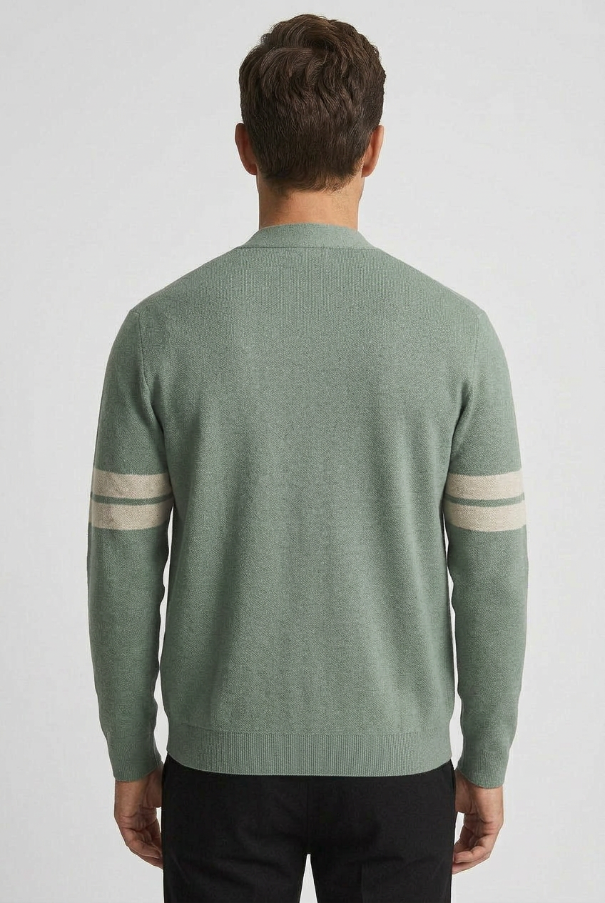Men's Cardigan | V Neck with Striped Sleeves - 2