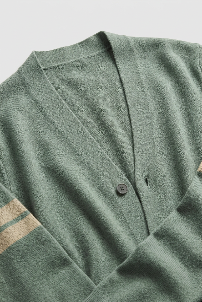 Men's Cardigan | V Neck with Striped Sleeves - 3