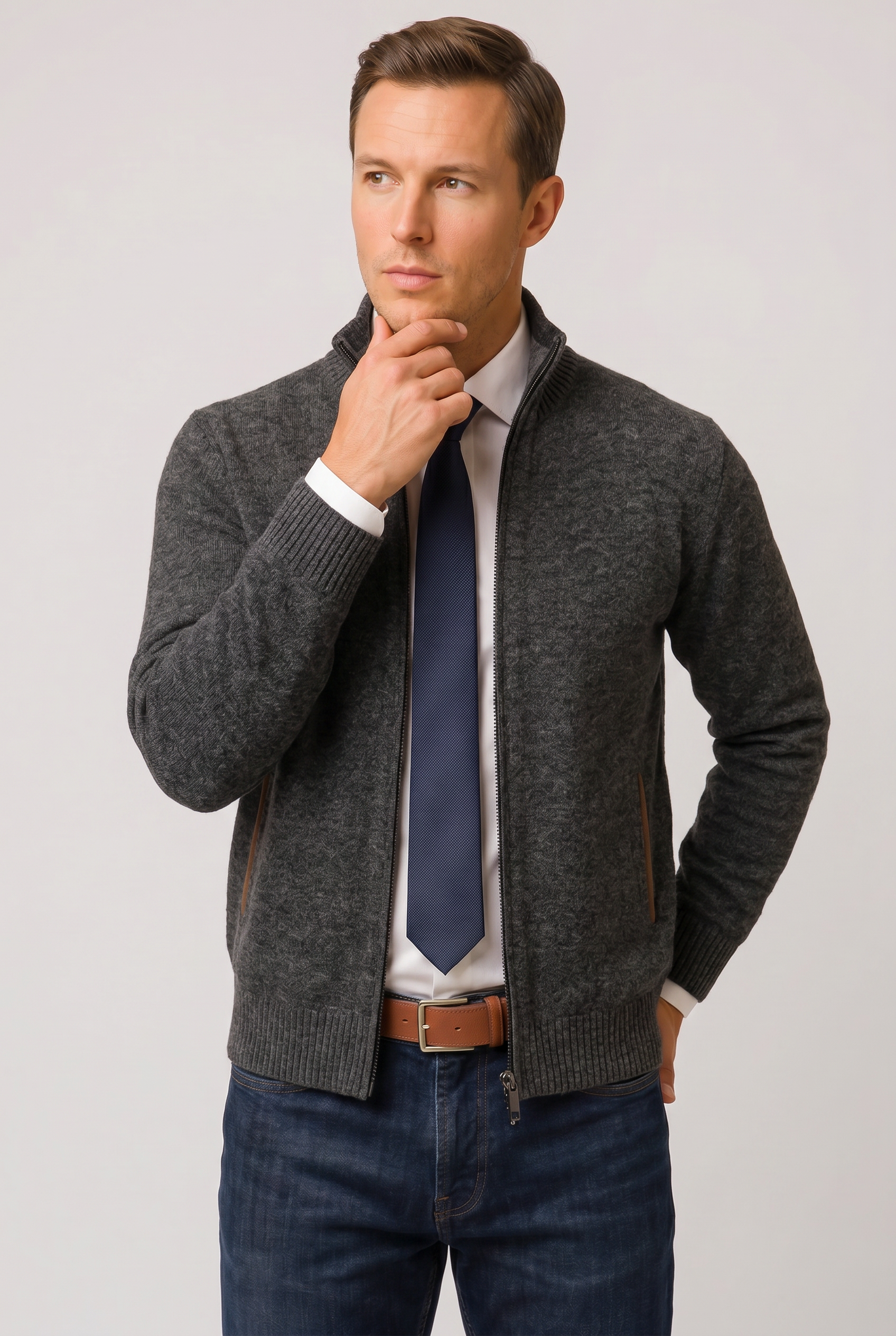 Men's Cardigan | Zip Front with Welt Pockets - 5