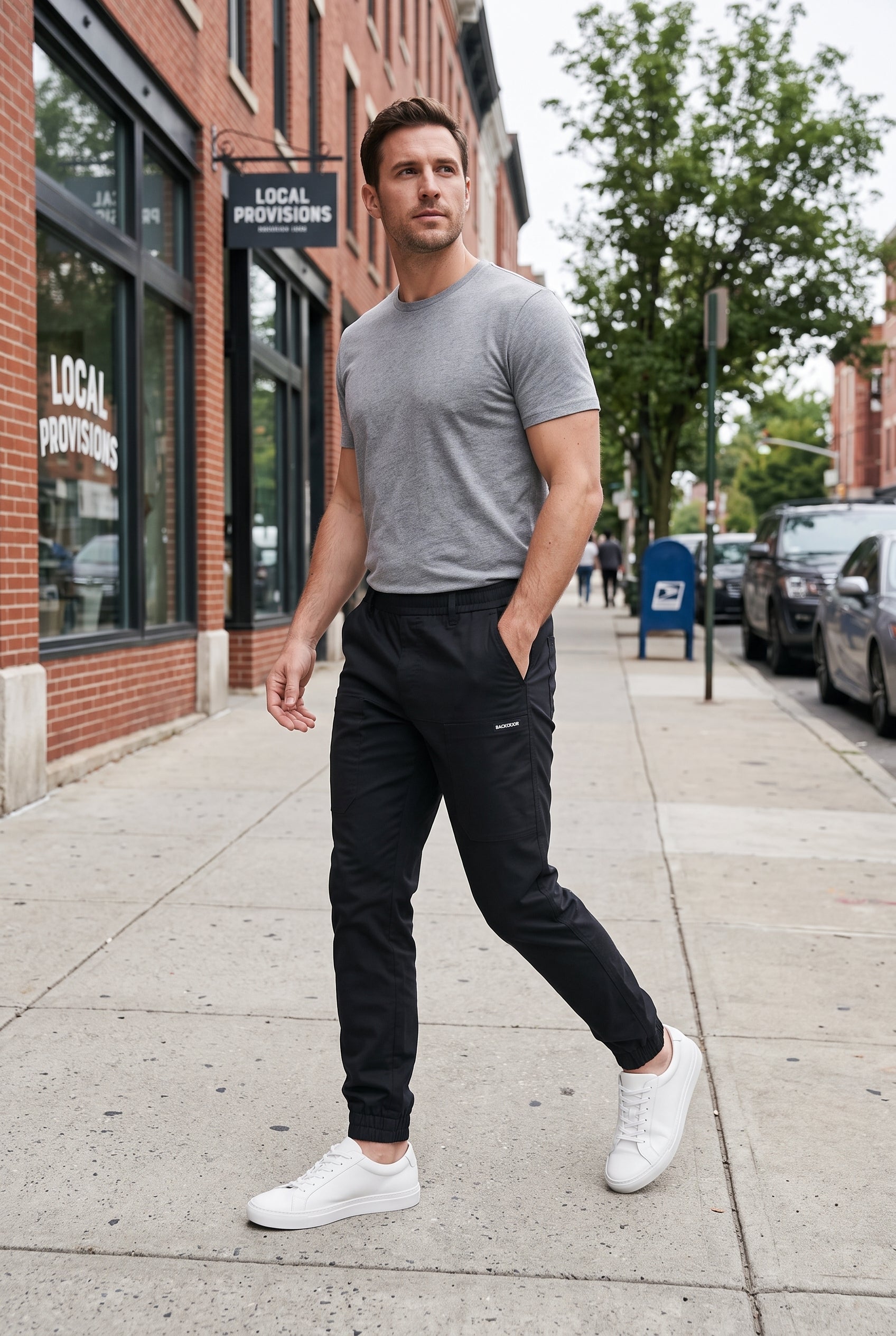 Men's Cargo Pants | Tapered Leg Elastic Waistband - Black lifestyle