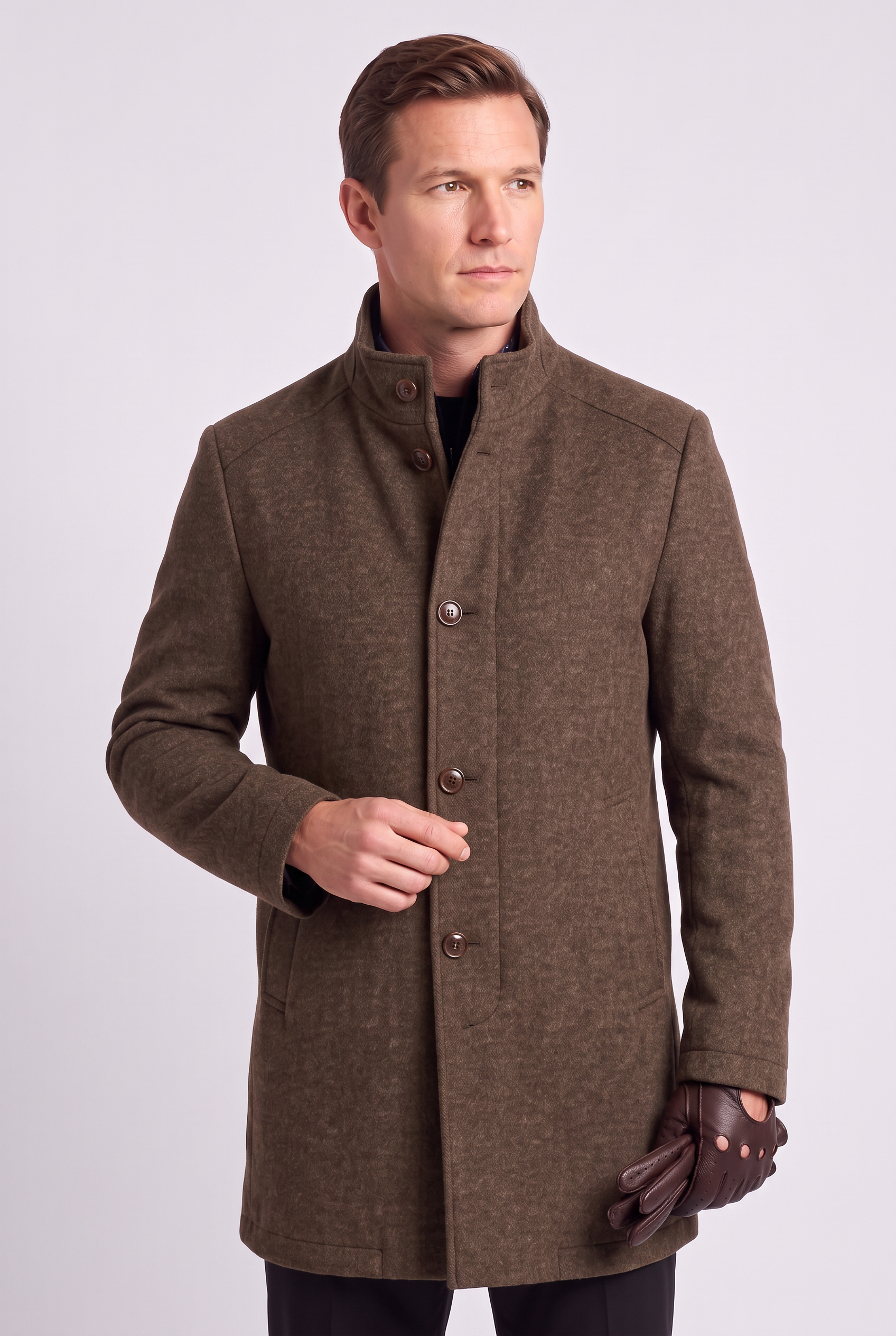 Men's Coat | Button Front with Stand Collar - 1